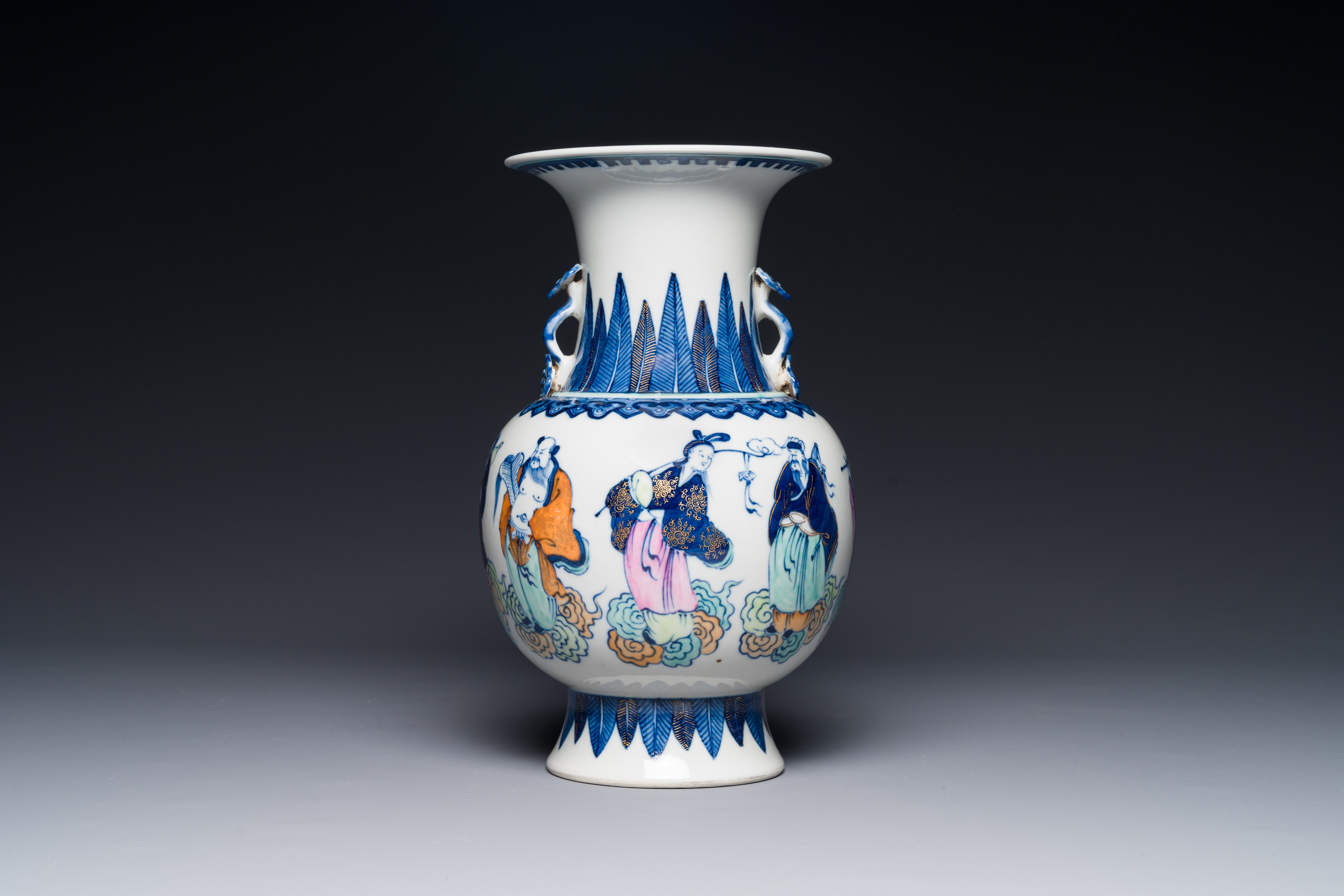 A Chinese doucai 'Eight Immortals' vase, Qianlong mark, Republic - Image 2 of 3