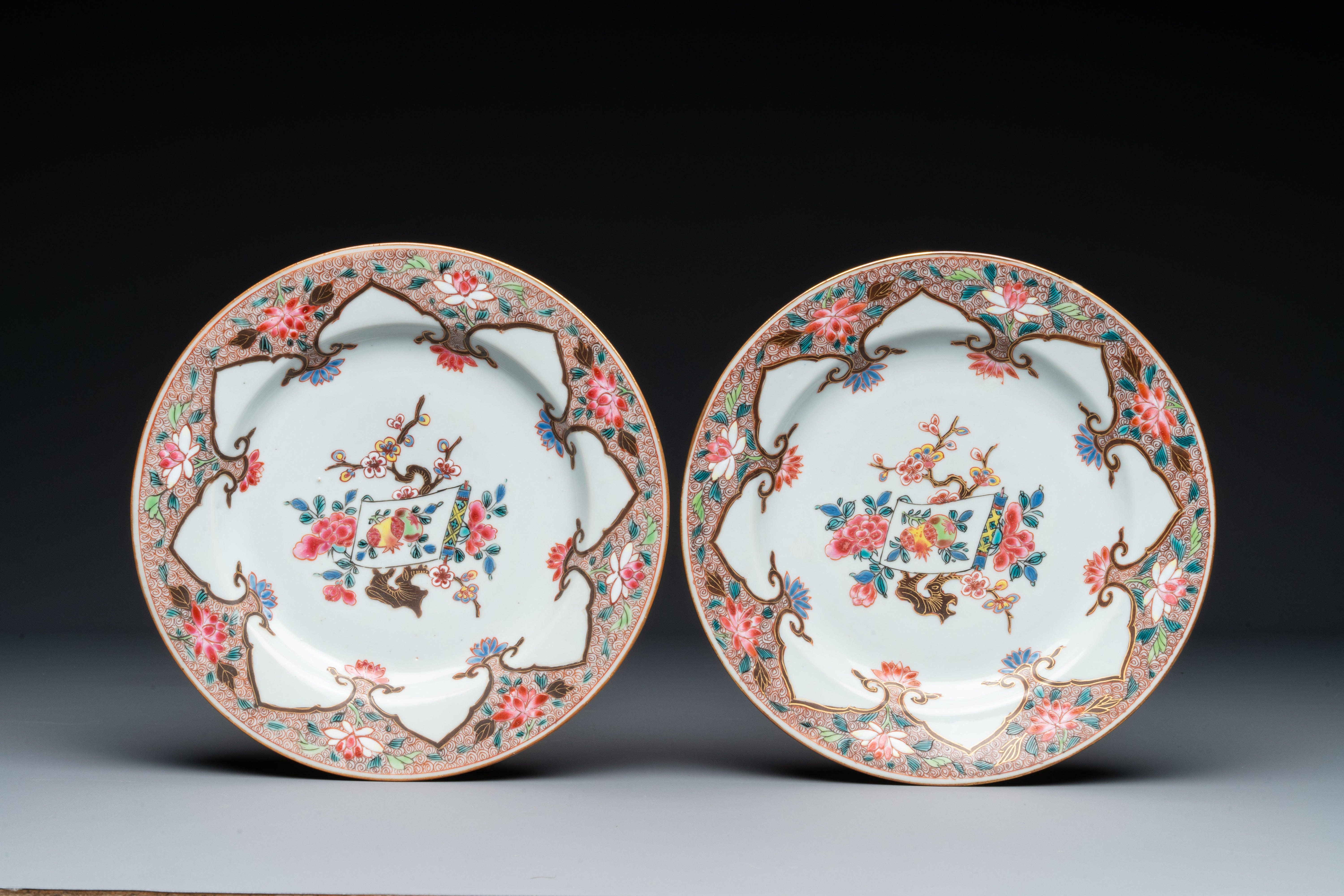 Four Chinese famille rose plates with floral design, Qianlong - Image 2 of 3