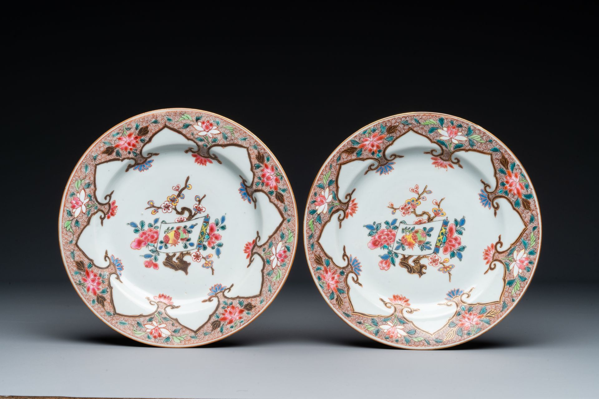 Four Chinese famille rose plates with floral design, Qianlong - Image 2 of 3