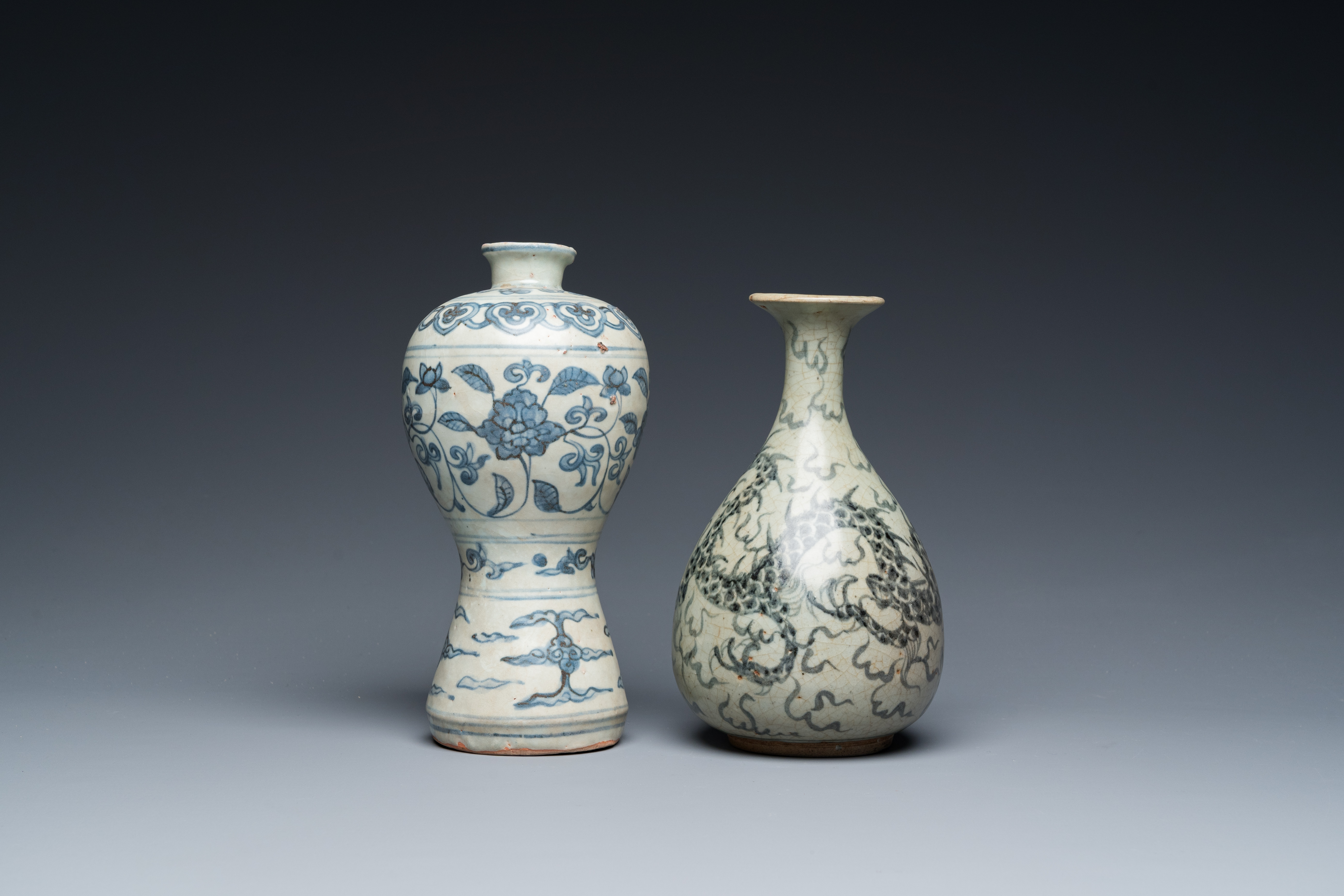 A Chinese blue and white 'meiping' vase and a 'yuhuchunping' vase, Ming or later - Image 2 of 6