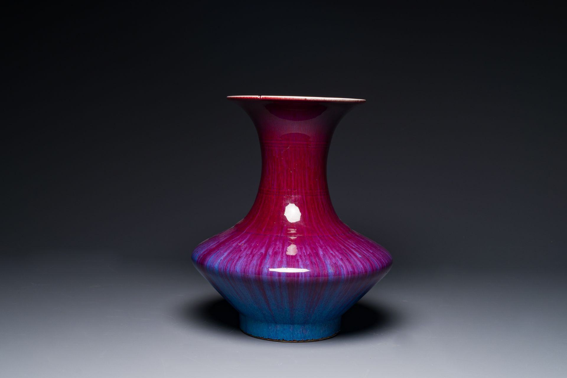 A Chinese flambe-glazed vase on a wooden base, 19th C. - Image 2 of 5