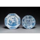 A Chinese blue and white dish and an octagonal 'Three Friends of Winter' dish, Wanli and Qianlong