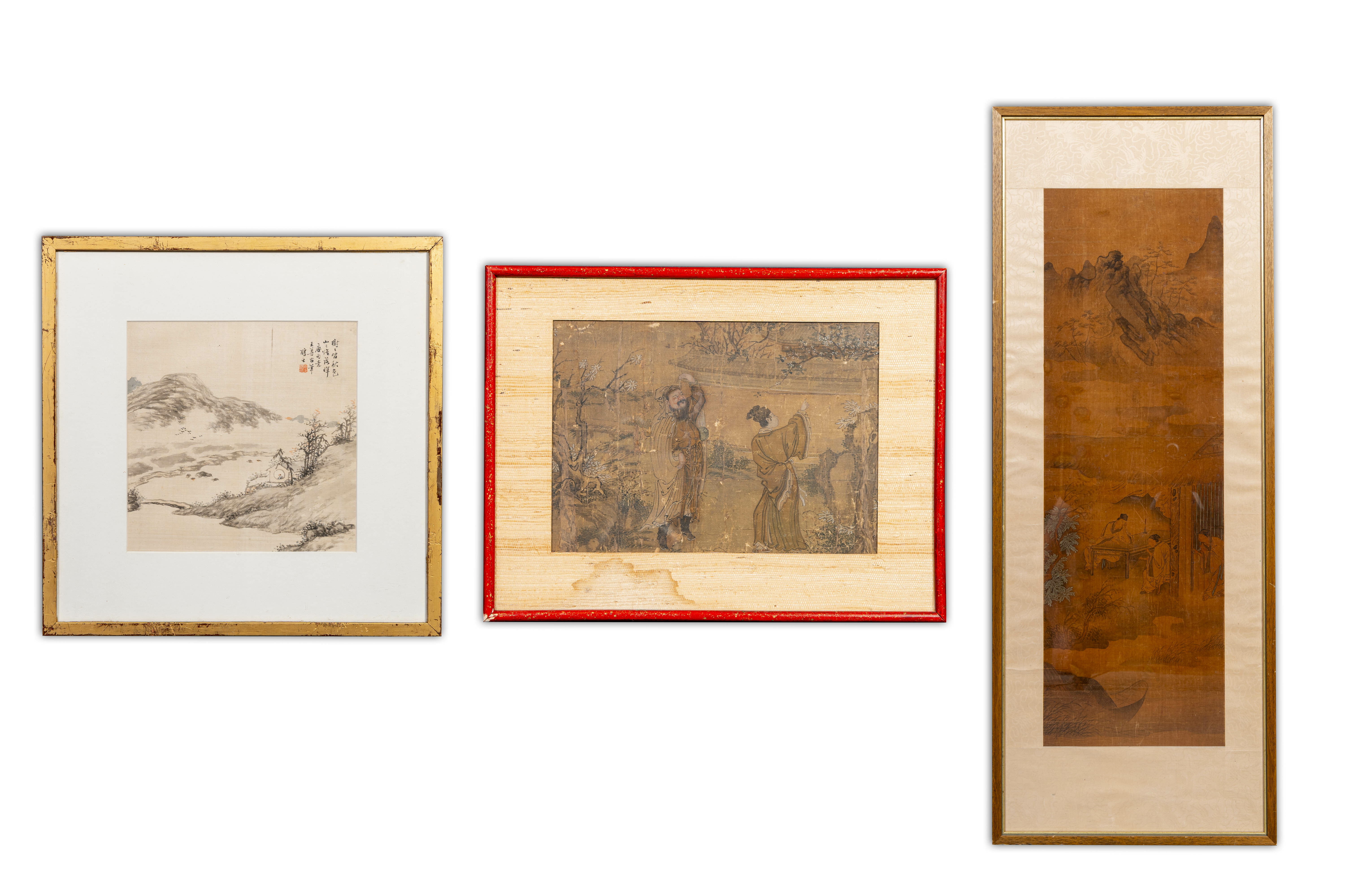 Chinese school: three various works, ink and colour on silk, one work signed Dai Xi æˆ´ç†™, 18/19th