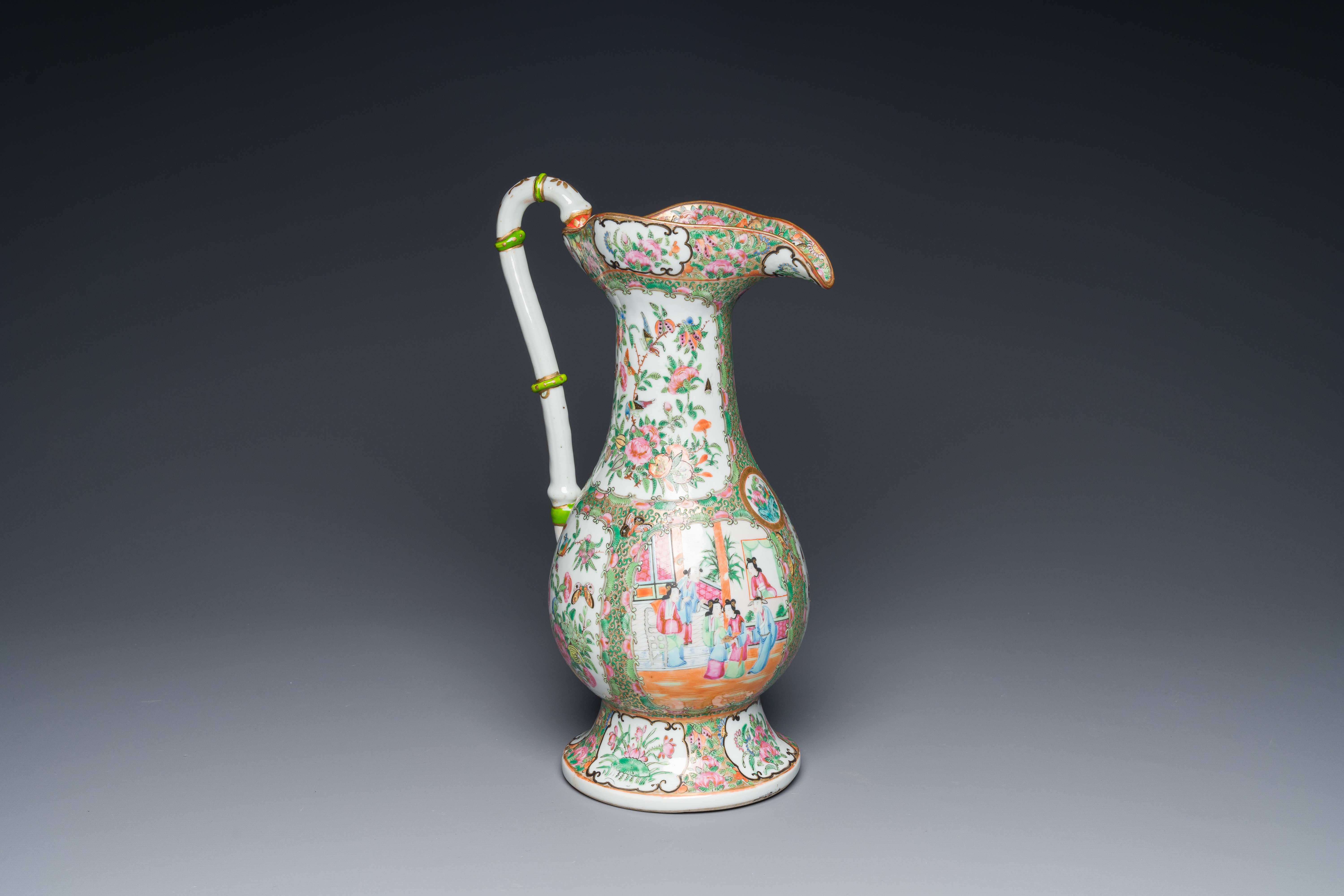 A rare large Chinese Canton famille rose ewer, 19th C.