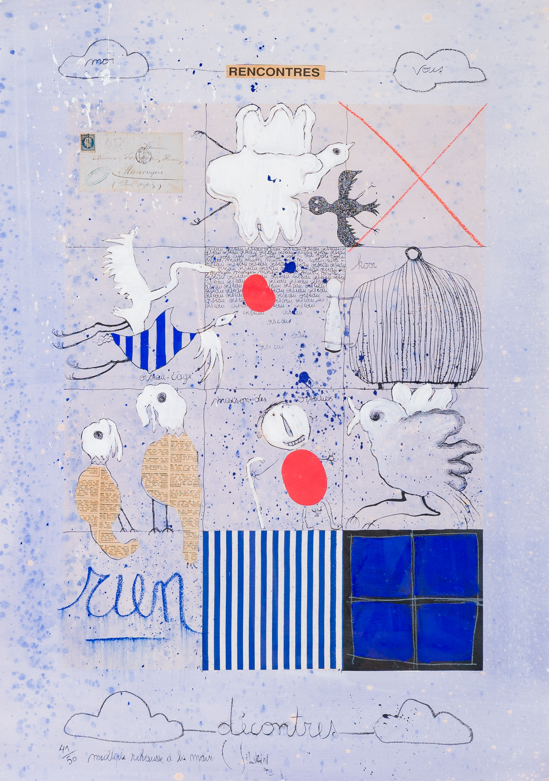 Christian Silvain (1950): 'Rencontres', mixed media and collage on paper, multiple (41/50), signed a - Image 2 of 17