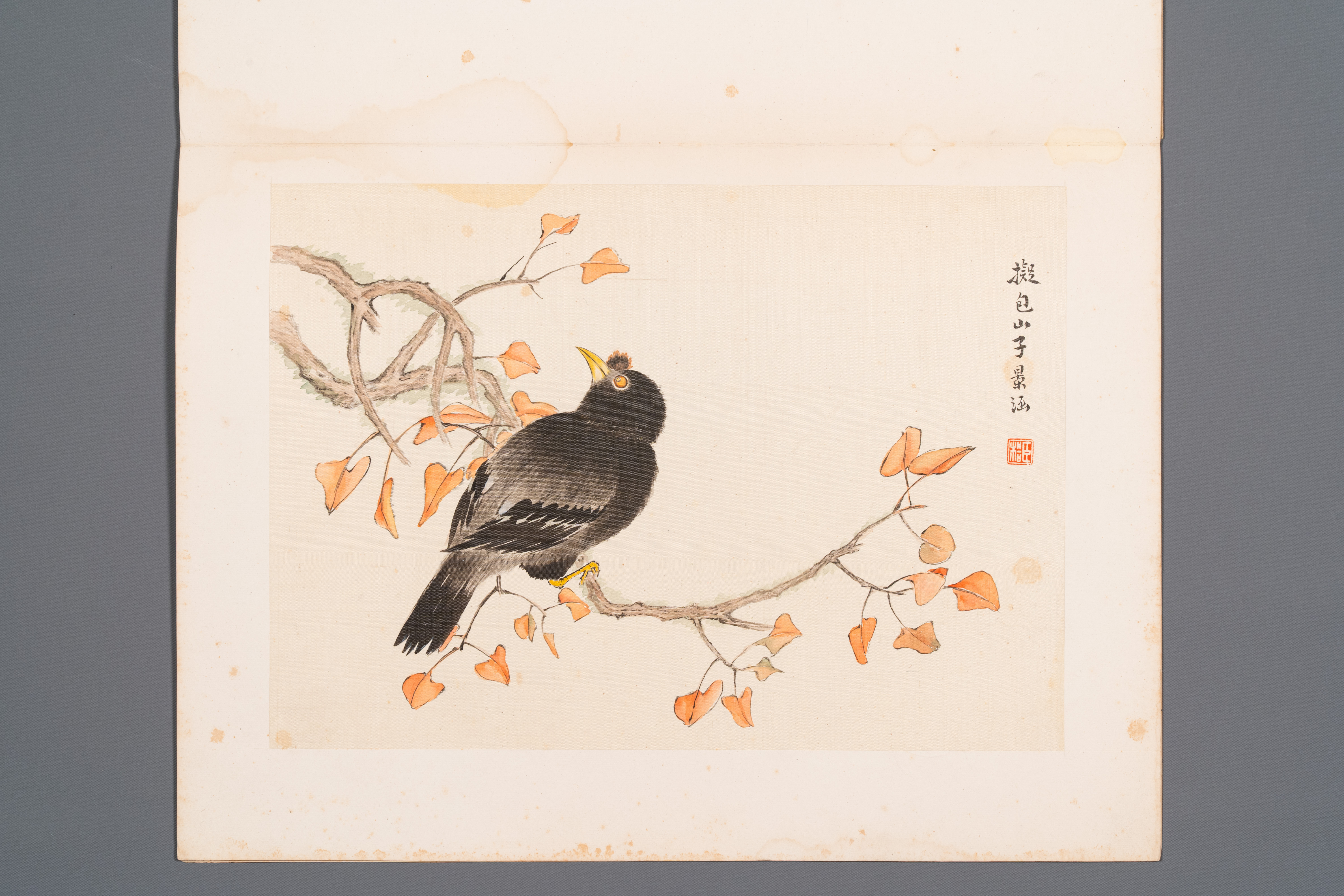 Chinese school: Seven works with birds and flowers, ink and colour on silk, signed Jinghan æ™¯æ¶µ, 1 - Image 10 of 12