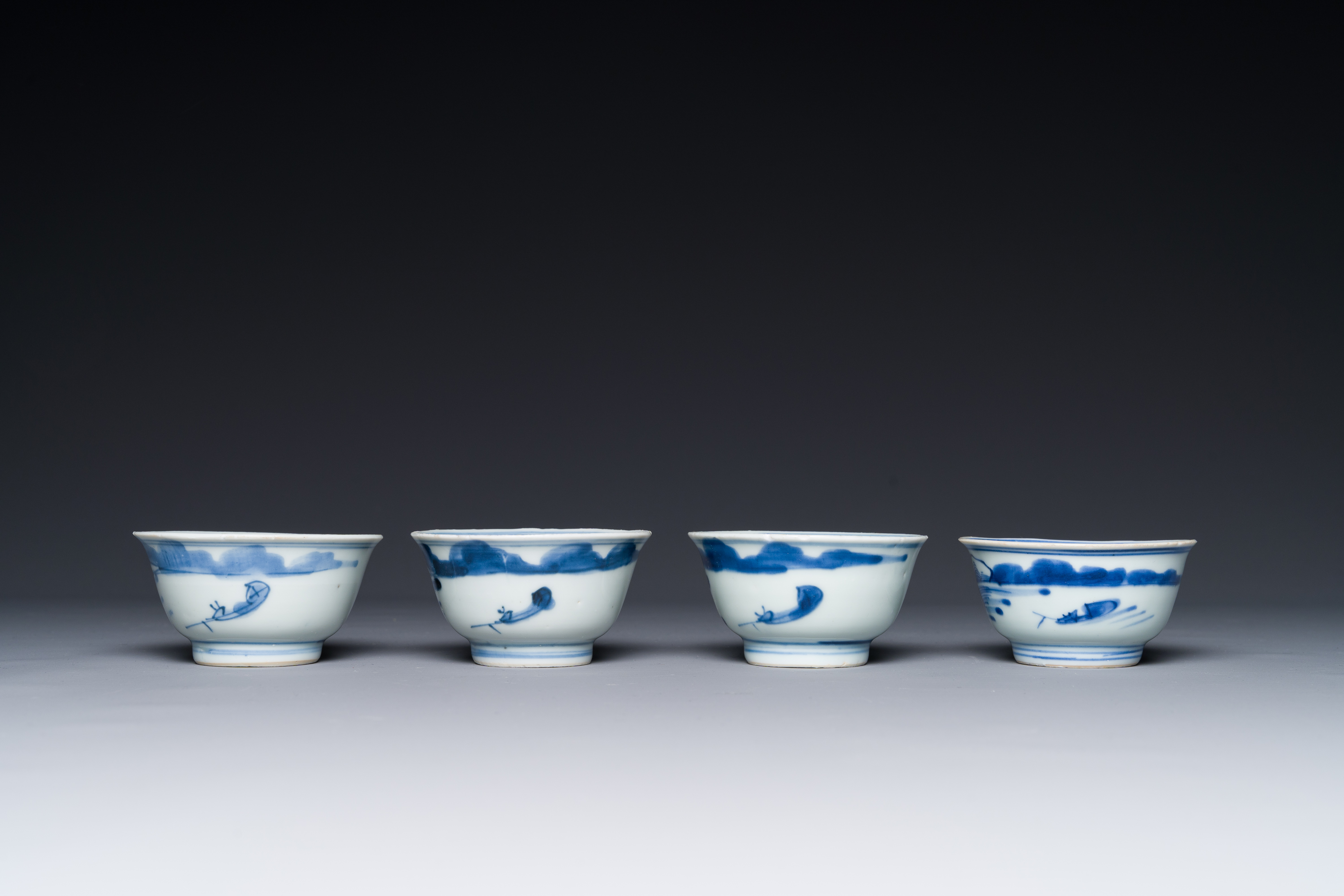 Seven Chinese blue and white cups and six saucers, Transitional period/early Kangxi - Image 5 of 6