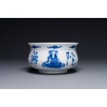 A large Chinese blue and white 'Buddhist' censer, Kangxi