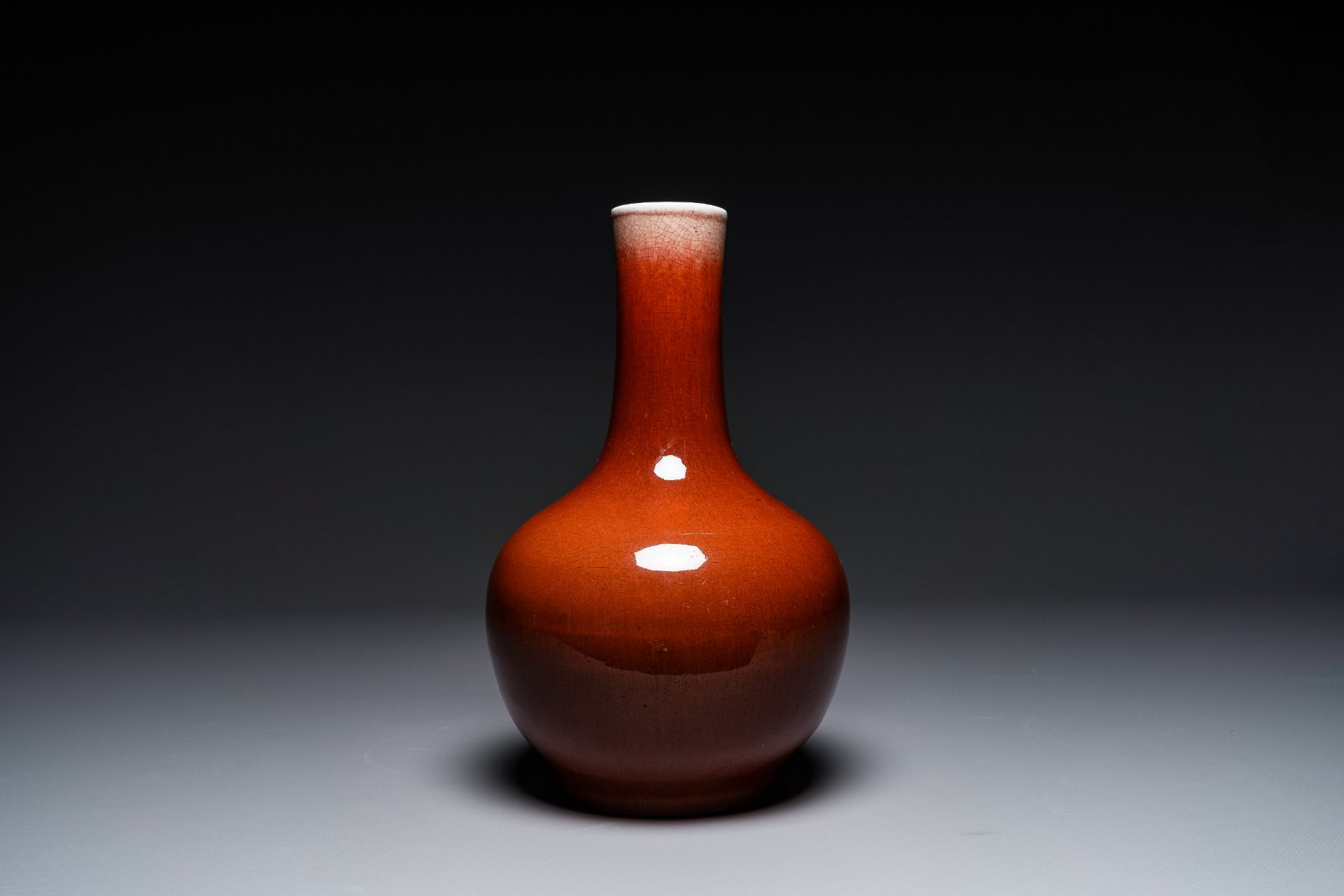 A Chinese copper-red-glazed bottle vase, 19th C.