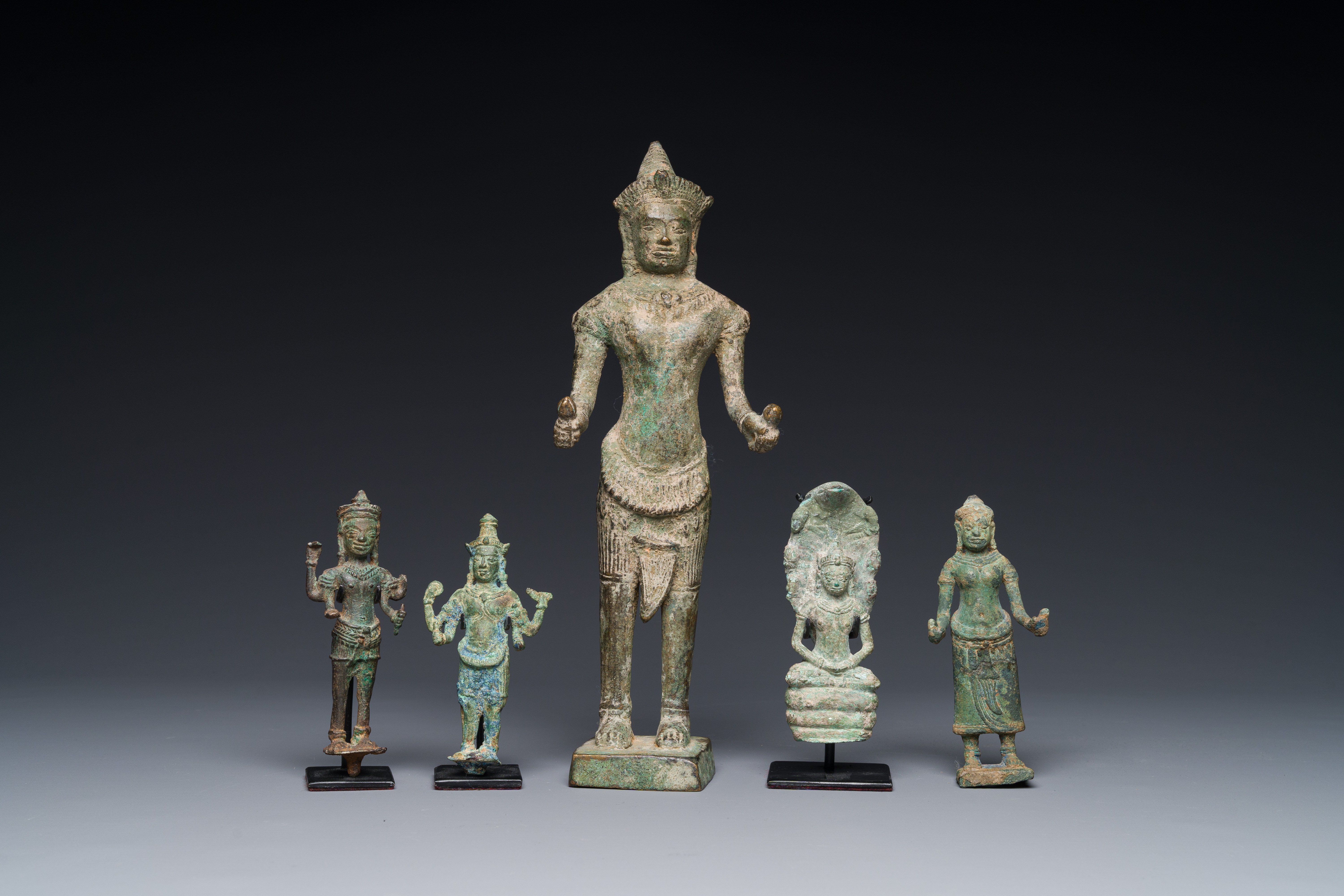 A group of five bronze figures of Shiva, Bodhisattva and Uma, Cambodia, 11/16th C. - Image 4 of 15
