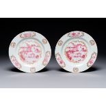 A pair of Chinese gilt puce-enamelled 'harbor view' plates, Qianlong