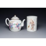 A Chinese famille rose teapot and a 'Wu Shuang Pu' brush pot, Daoguang mark and of the period