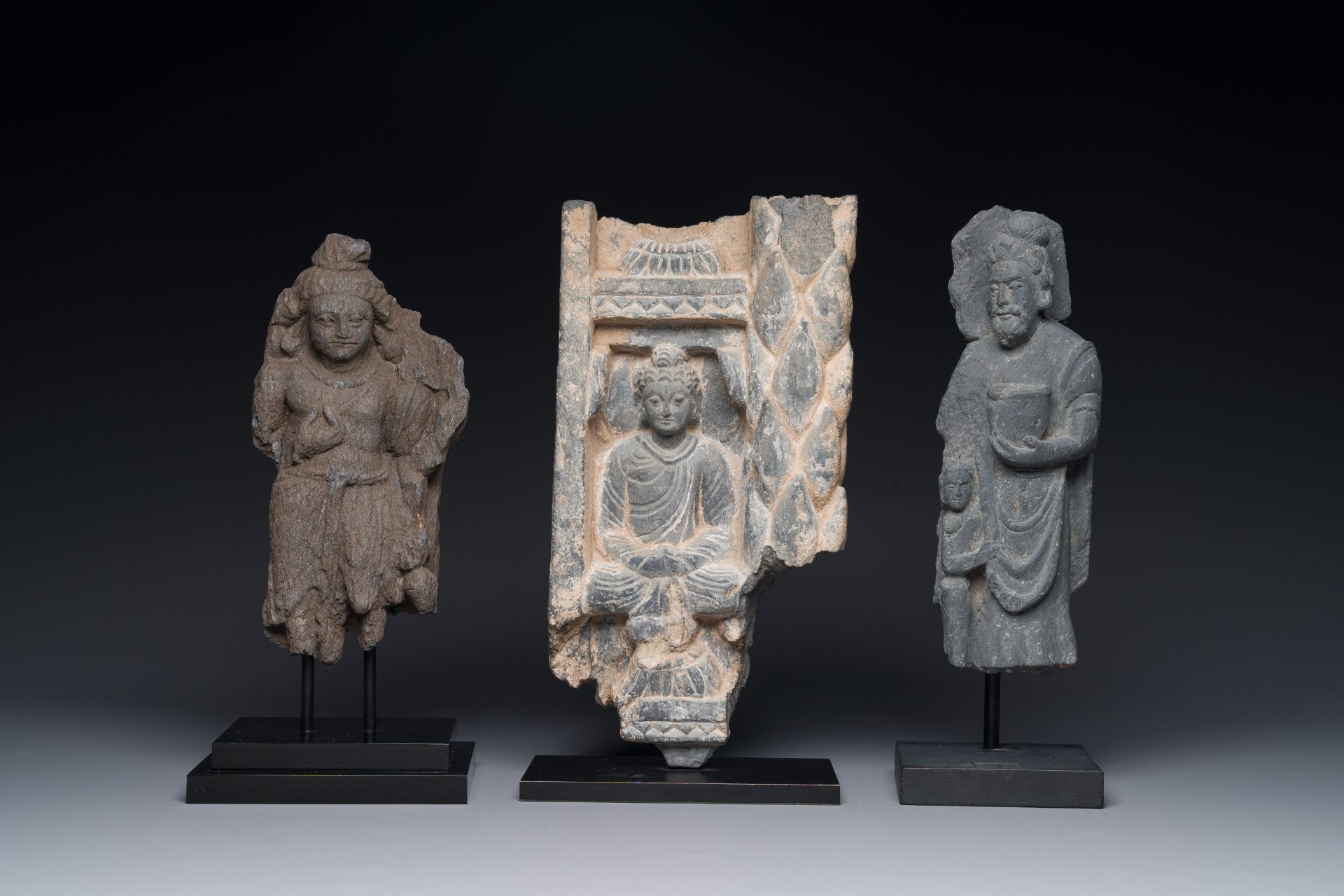 A Gandhara grey schist sculpture of the Bodhisattva Maitreya, a fragment of a seated Buddha and a sc - Image 2 of 21