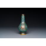 A small Chinese cloisonne 'lotus scroll' bottle vase, Qianlong mark and of the period
