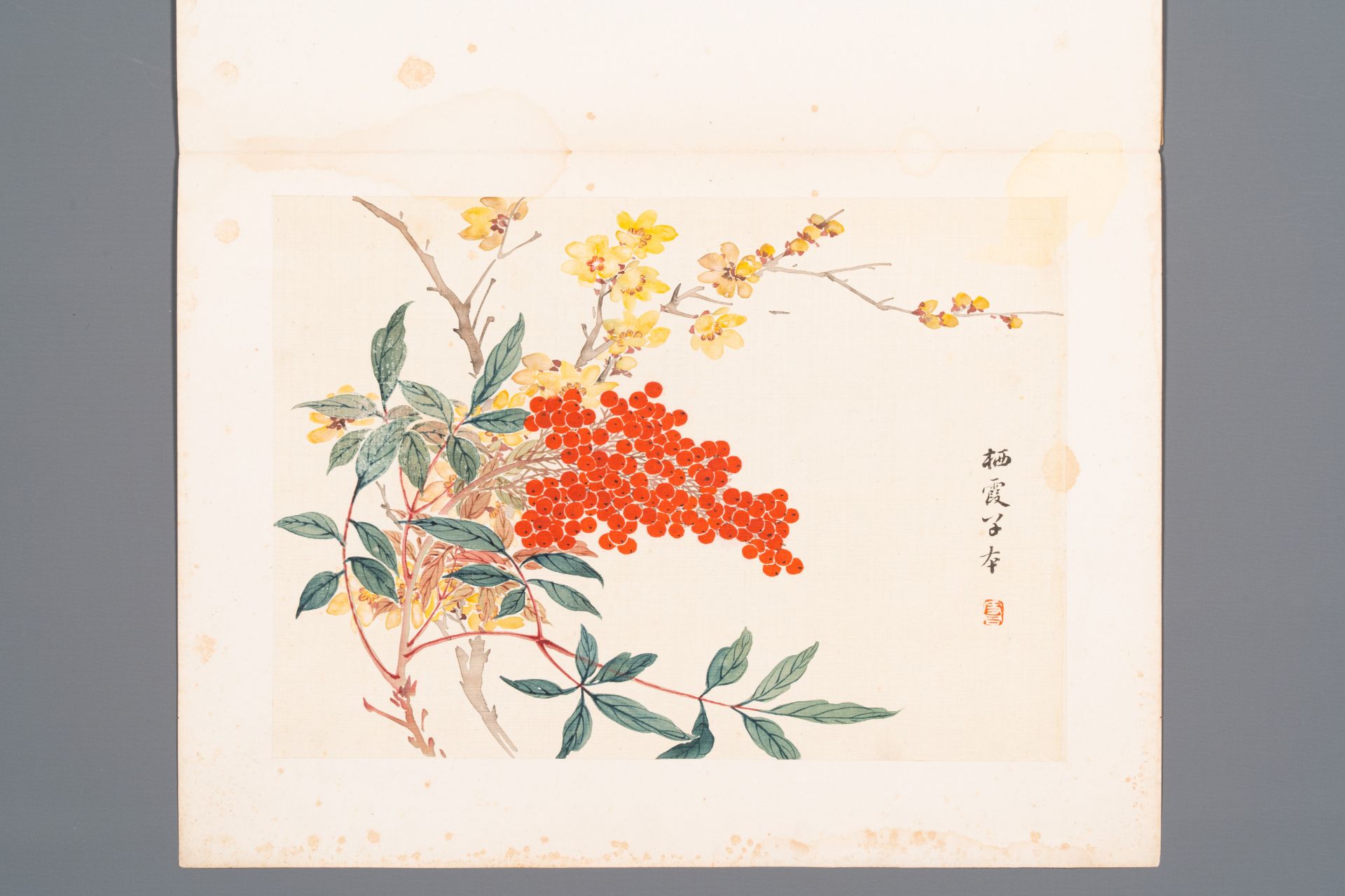 Chinese school: Seven works with birds and flowers, ink and colour on silk, signed Jinghan æ™¯æ¶µ, 1 - Bild 9 aus 12