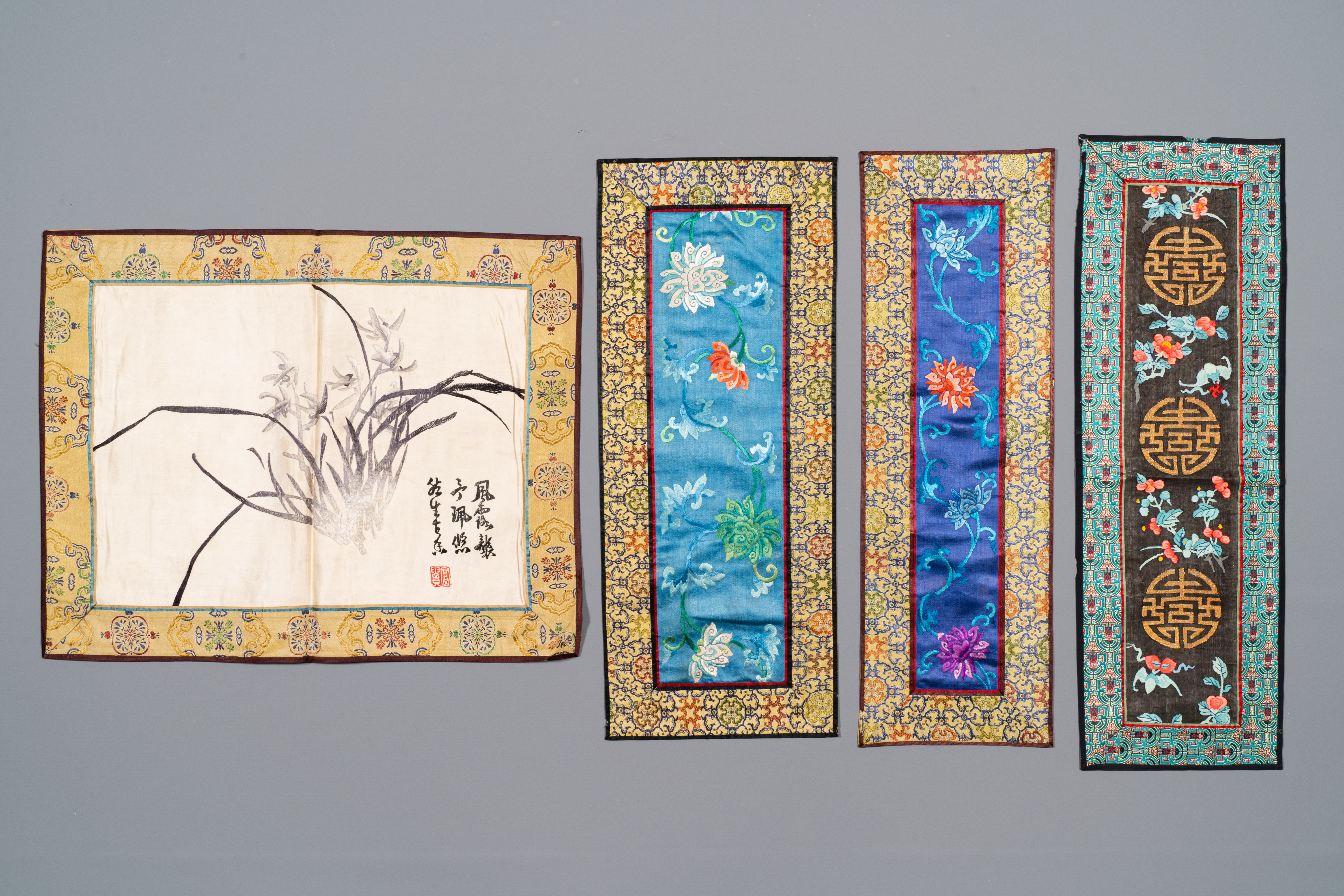 A group of eight pieces of Chinese embroidered silk, 19/20th C. - Image 7 of 8