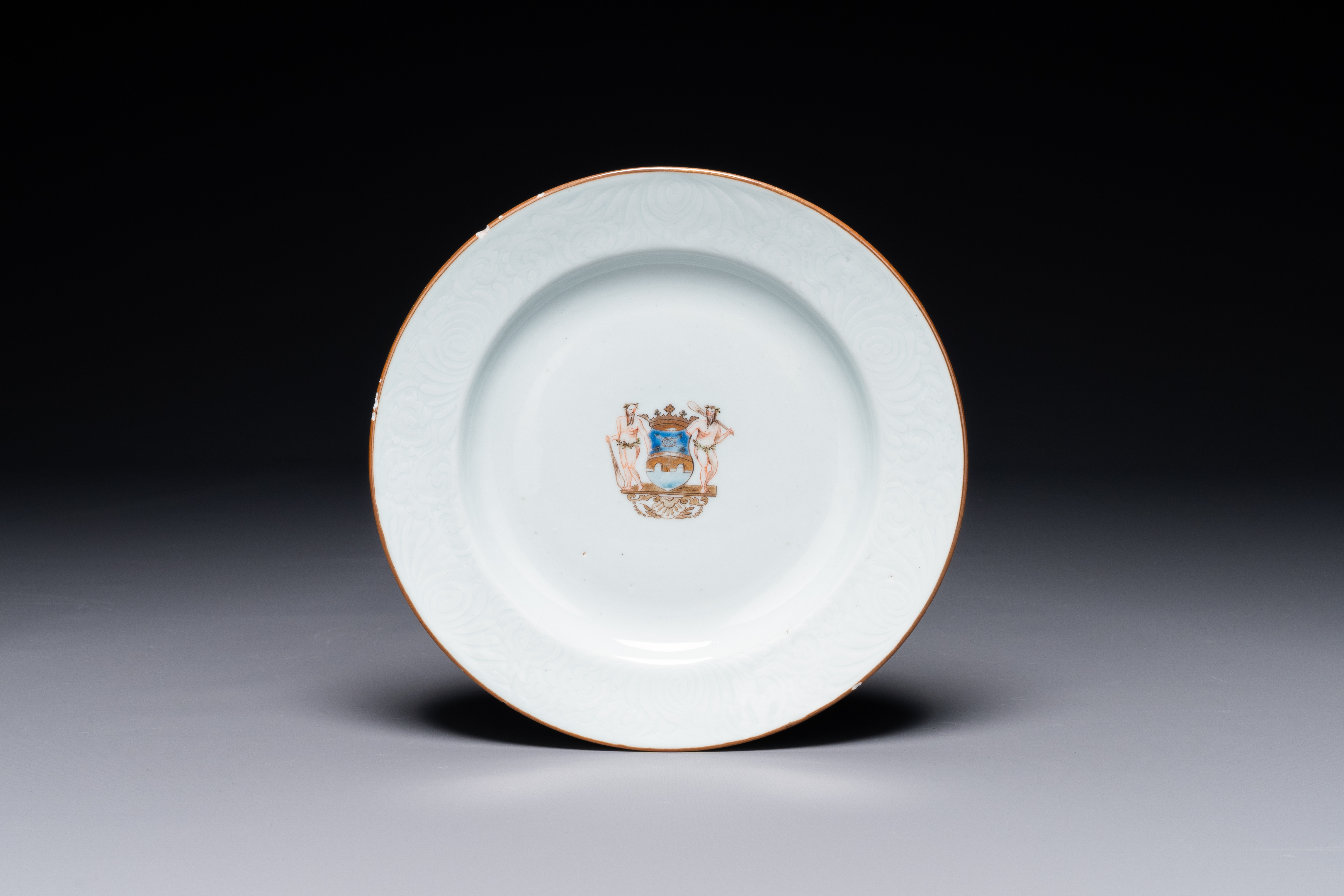 A Chinese armorial plate with the coat of arms of the Broman family for the Swedish market, Qianlong