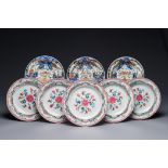 Three Chinese verte-imari 'Stanislaw' plates and five famille rose plates, Kangxi/Yongzheng