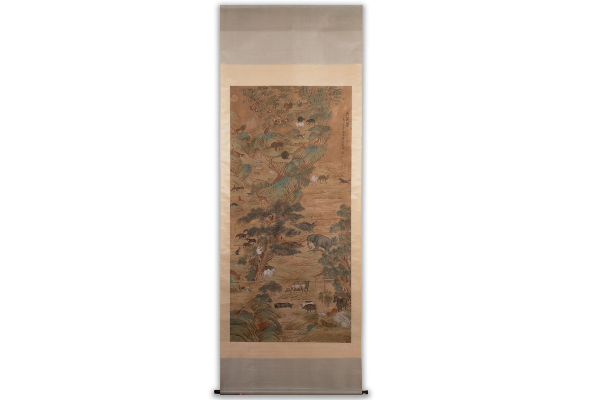 Shen Quan æ²ˆé“¨ (1682-1760): 'Animals in the mountain', ink and colour on silk, dated 1728