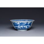 A Chinese blue and white 'Ode to the Red Cliff' bowl, Transitional period