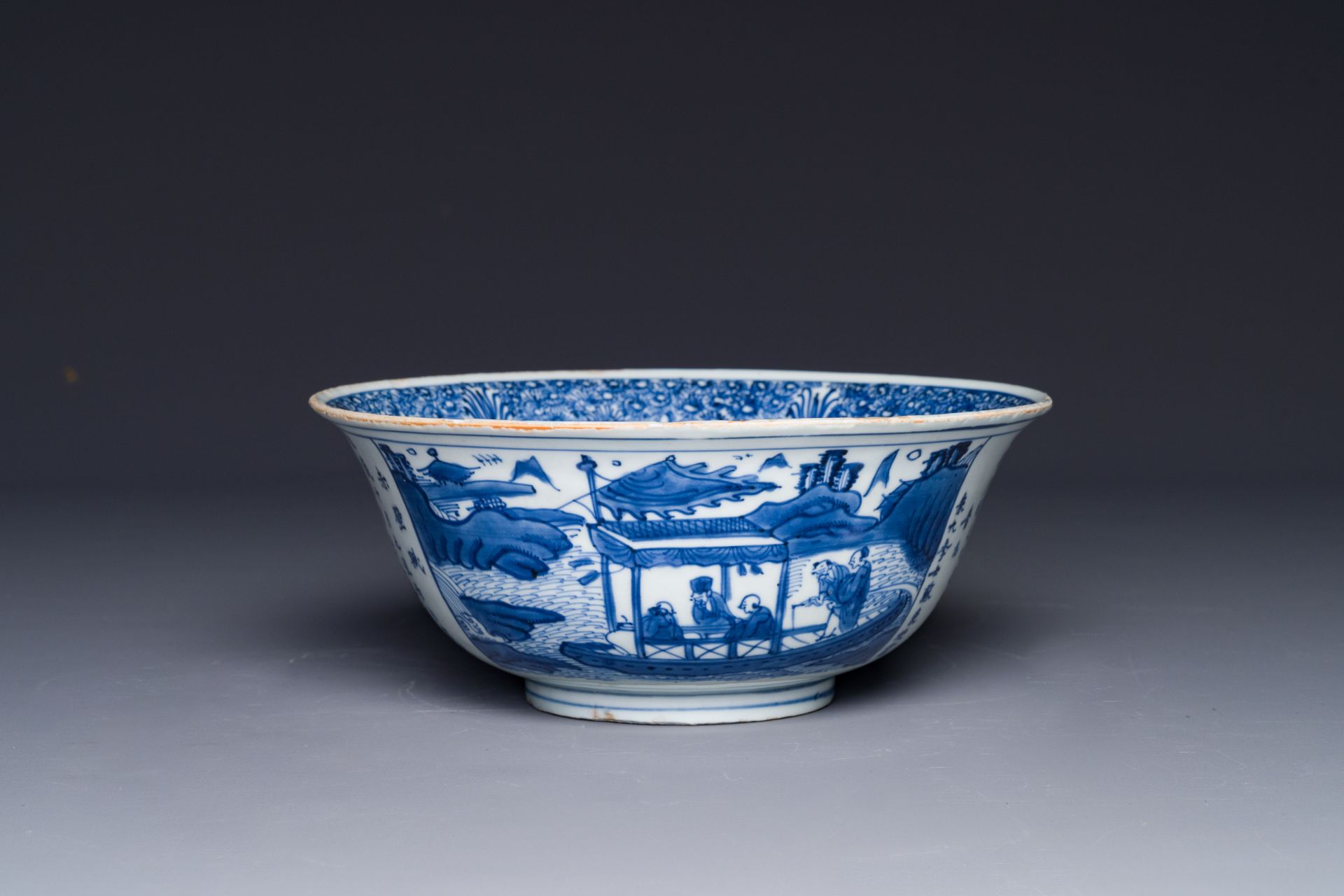 A Chinese blue and white 'Ode to the Red Cliff' bowl, Transitional period