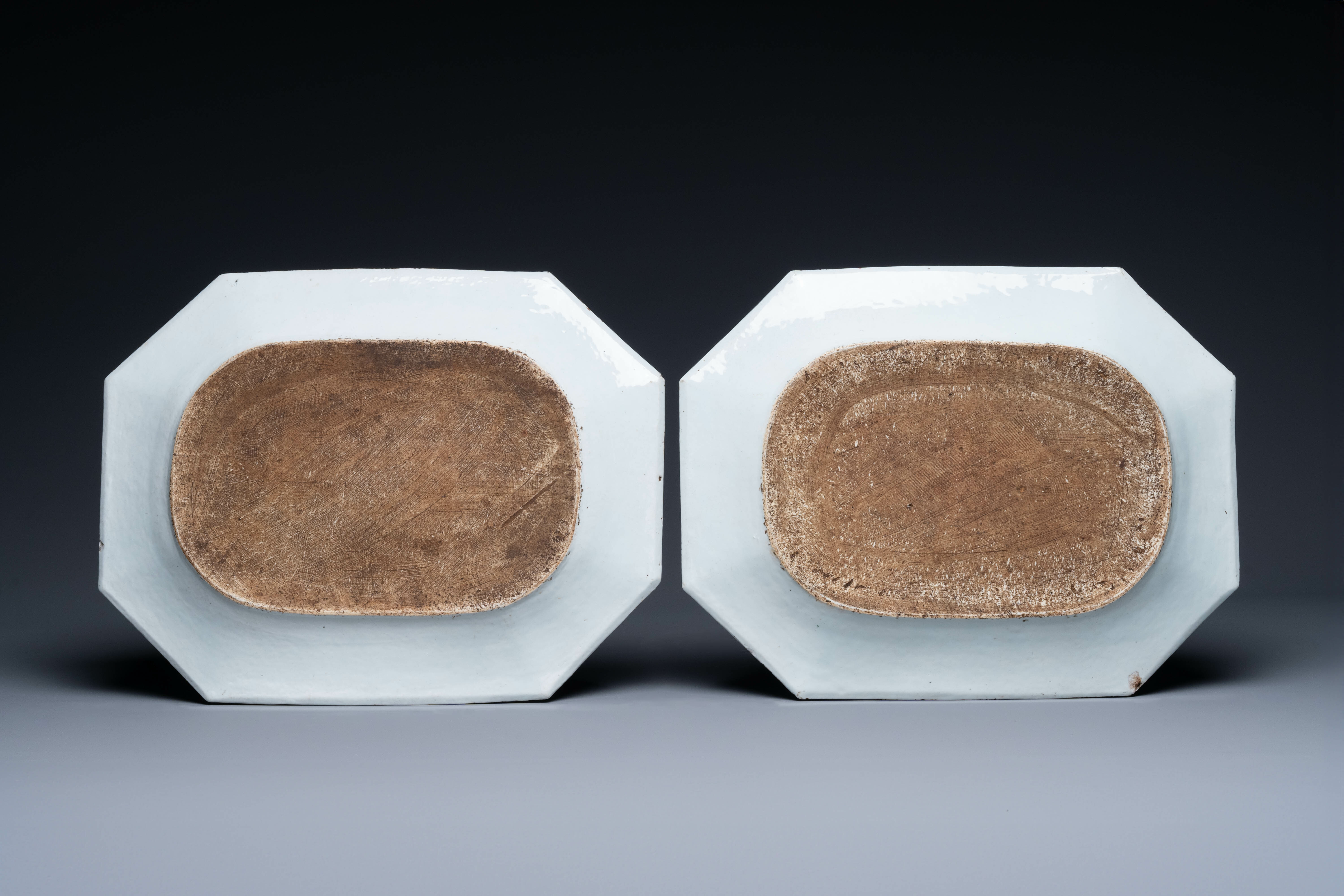 A pair of Chinese octagonal famille rose 'water buffalo' dishes, Qianlong - Image 2 of 3