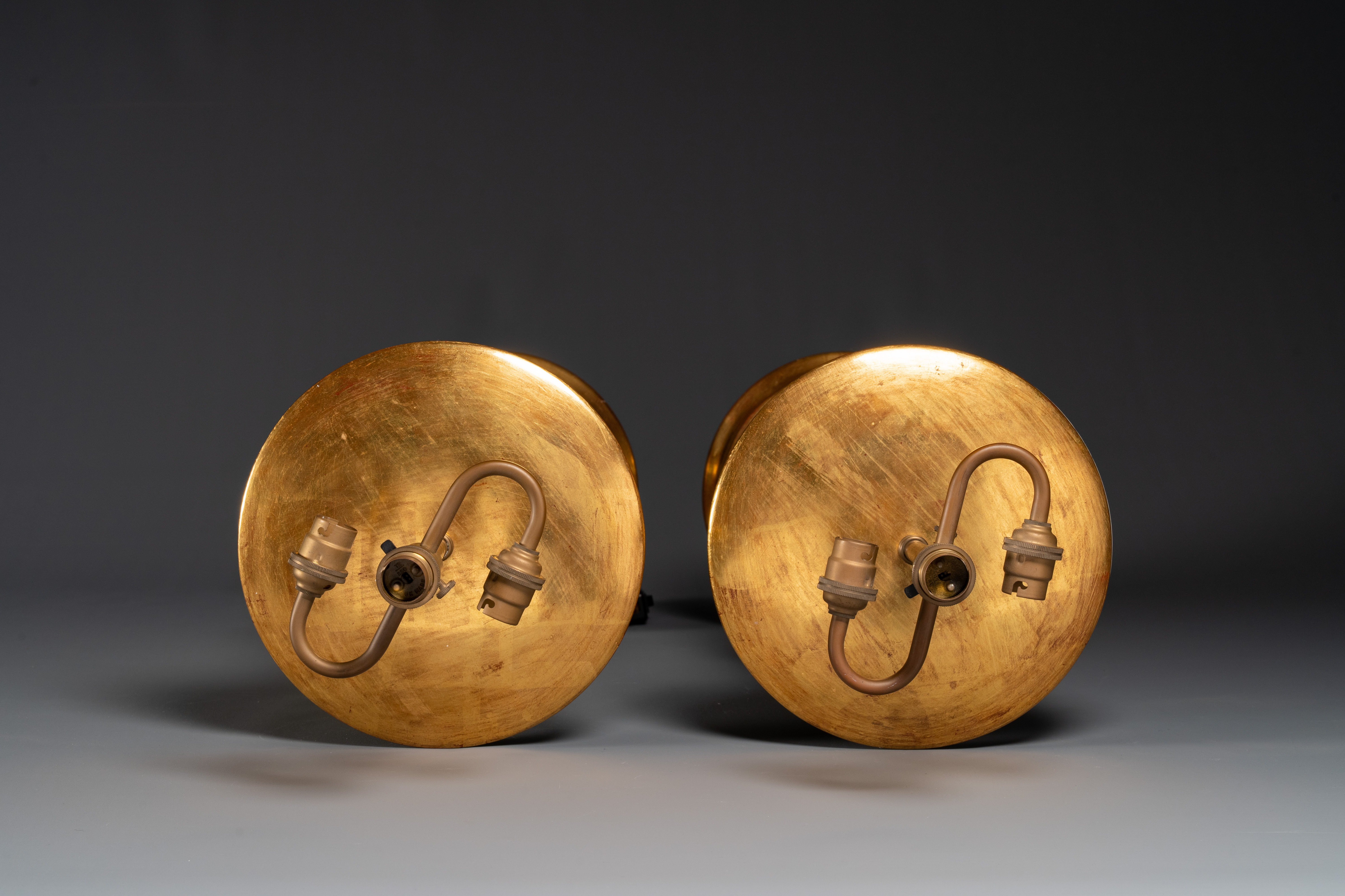 A pair of Chinese verte biscuit 'gu' vases with gilt bronze lamp mounts, 19th C. - Image 5 of 6