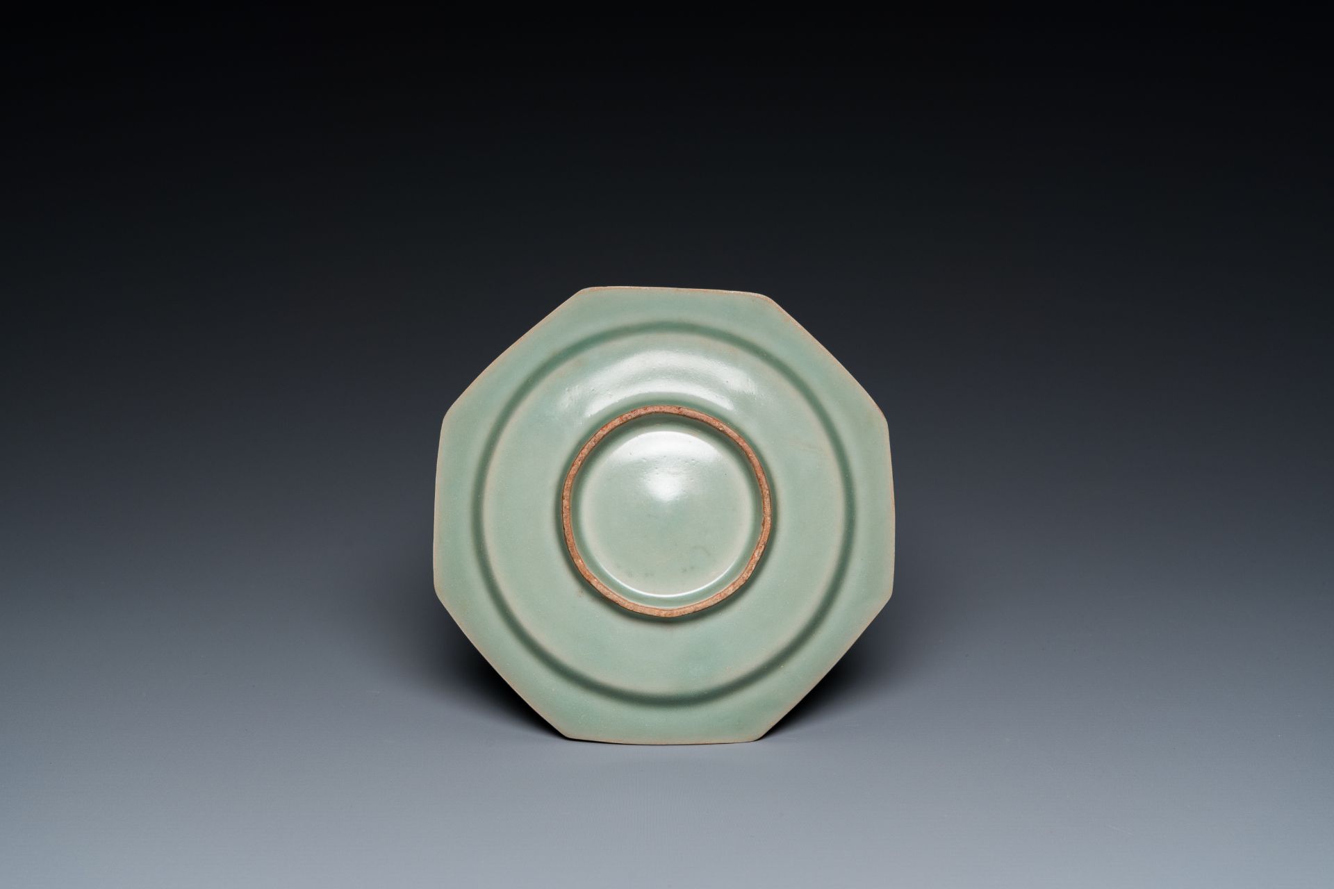 A Chinese octagonal Longquan celadon plate, probably Ming - Image 2 of 2