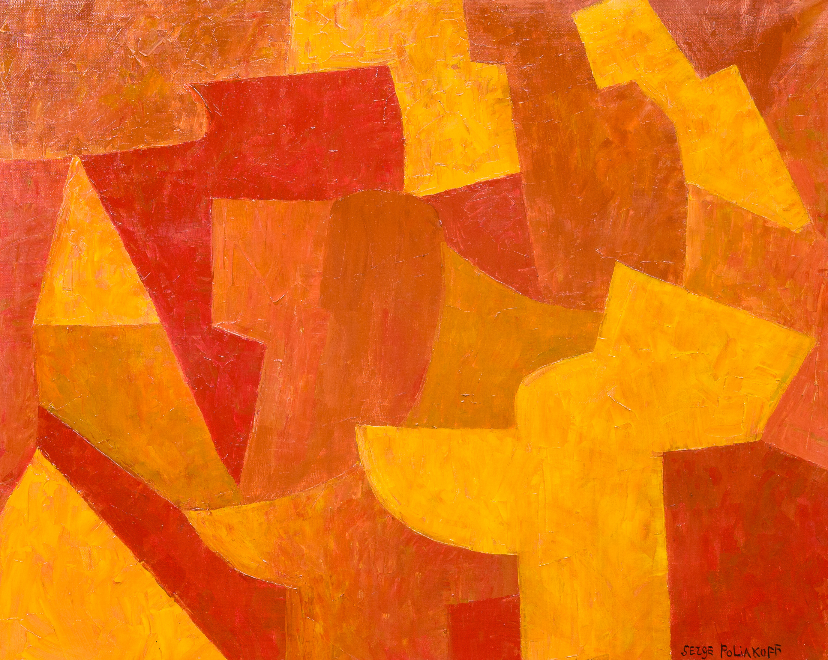 After Serge Poliakoff (1900-1969): Composition yellow red orange, oil on canvas - Image 2 of 11