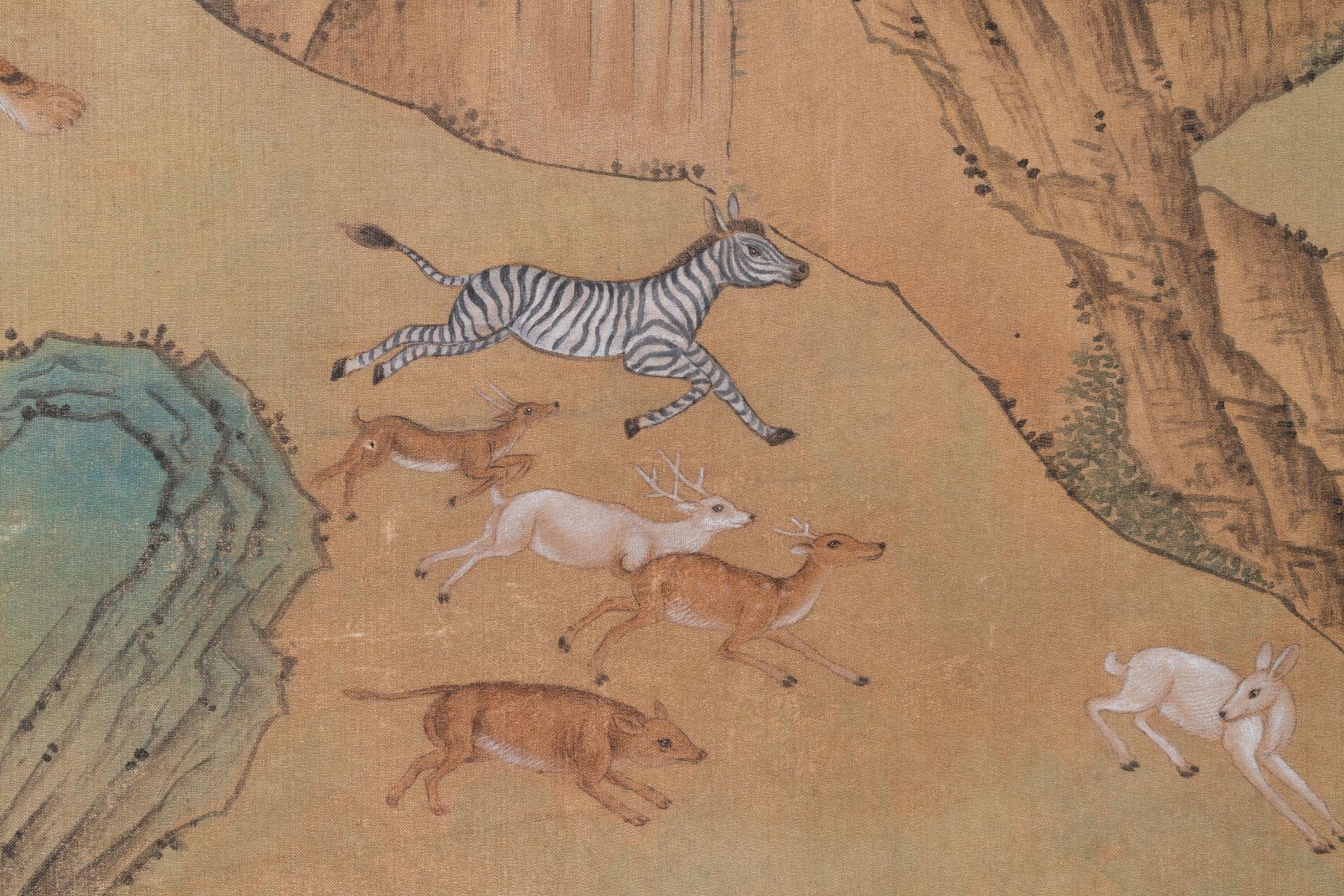 Shen Quan æ²ˆé“¨ (1682-1760): 'Animals in the mountain', ink and colour on silk, dated 1728 - Bild 6 aus 12