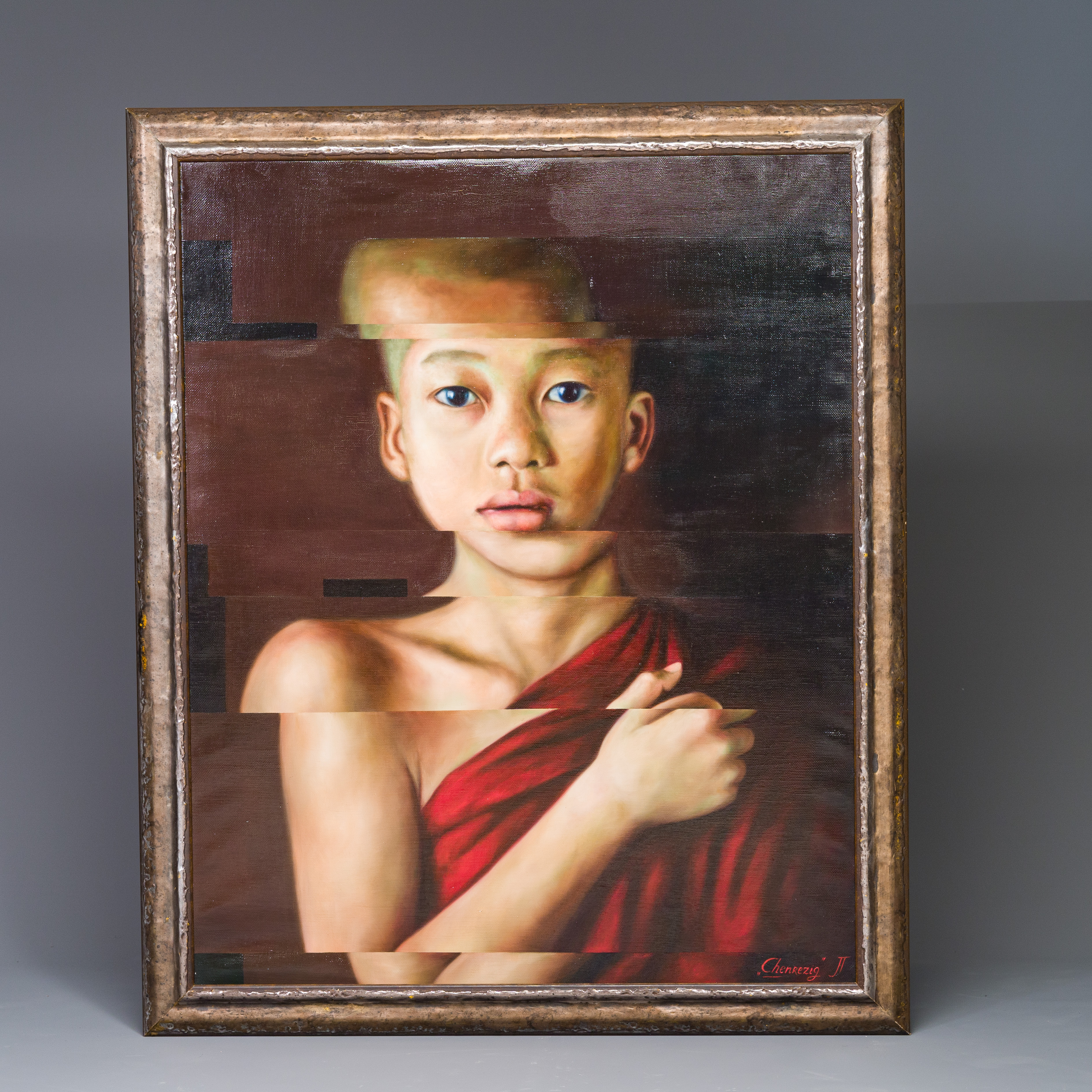 Julia Tann (1992): Portrait of Chenrezig, oil on canvas, dated 2022 - Image 4 of 11