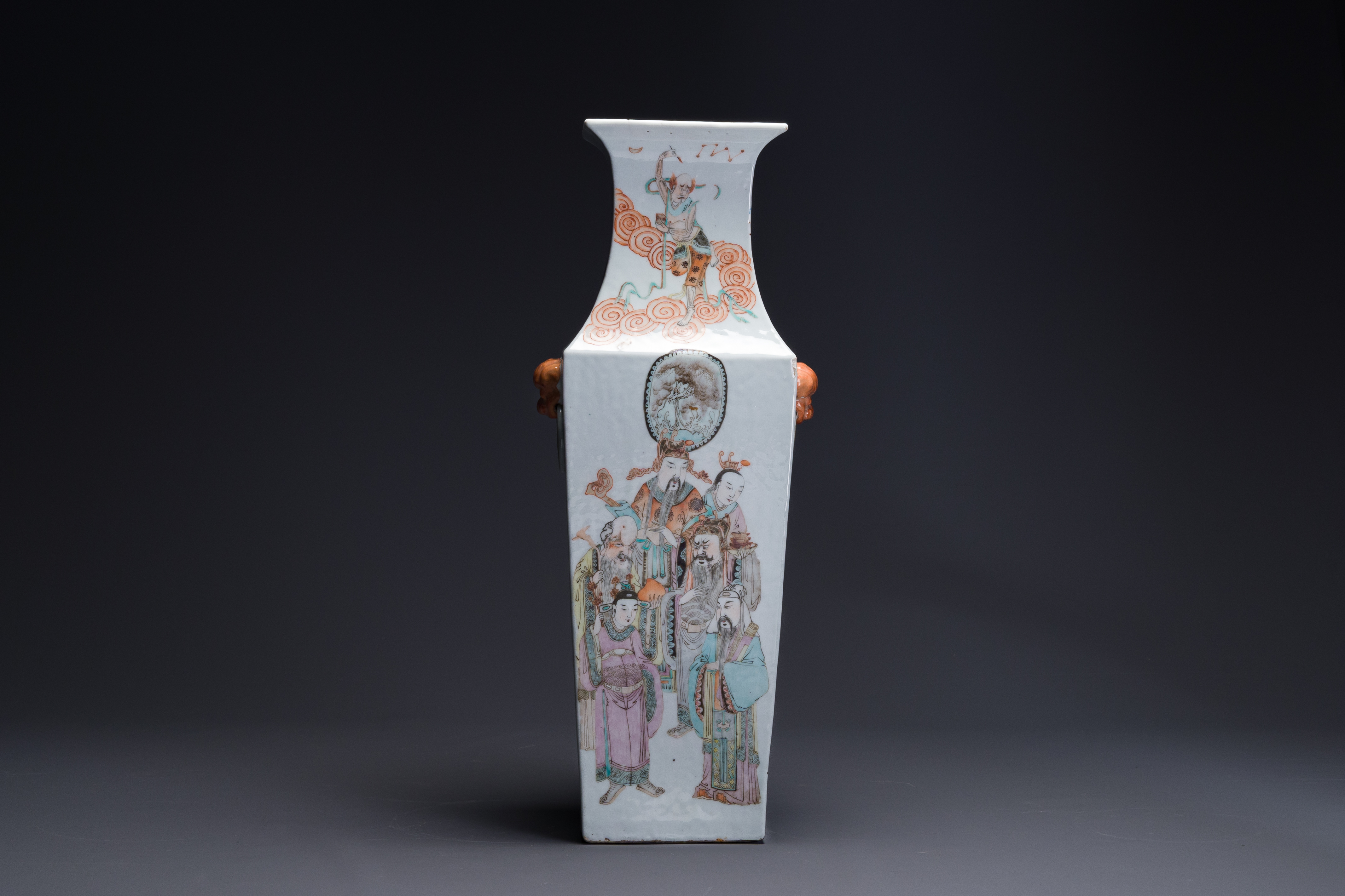 A square Chinese Qianjiang cai vase, signed Huang Ruming é»ƒæ±éŠ˜, 19/20th C.