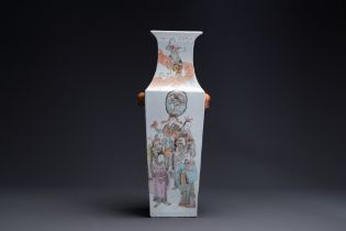 A square Chinese Qianjiang cai vase, signed Huang Ruming é»ƒæ±éŠ˜, 19/20th C.