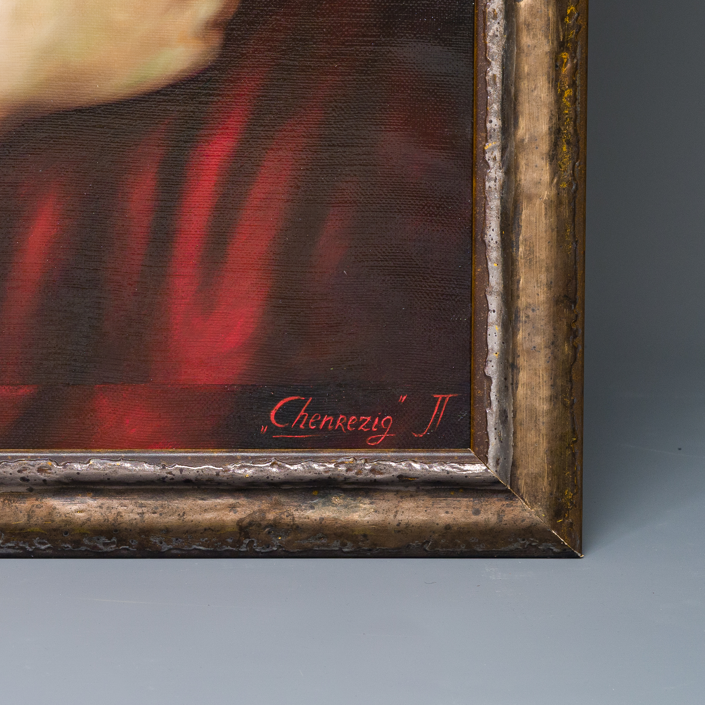 Julia Tann (1992): Portrait of Chenrezig, oil on canvas, dated 2022 - Image 8 of 11