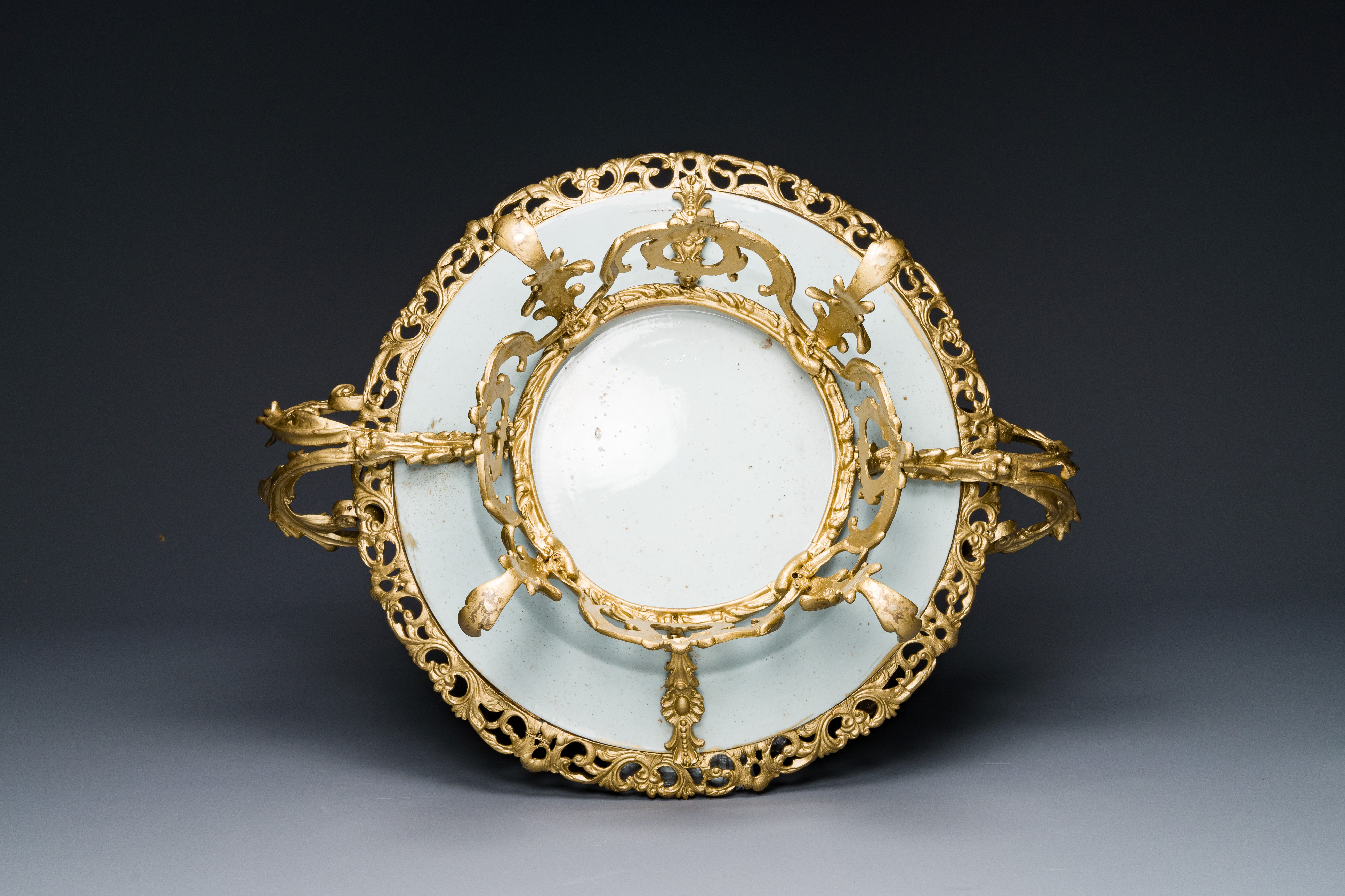 A Chinese famille rose 'flower basket' dish with gilt bronze mount, Yongzheng - Image 2 of 4