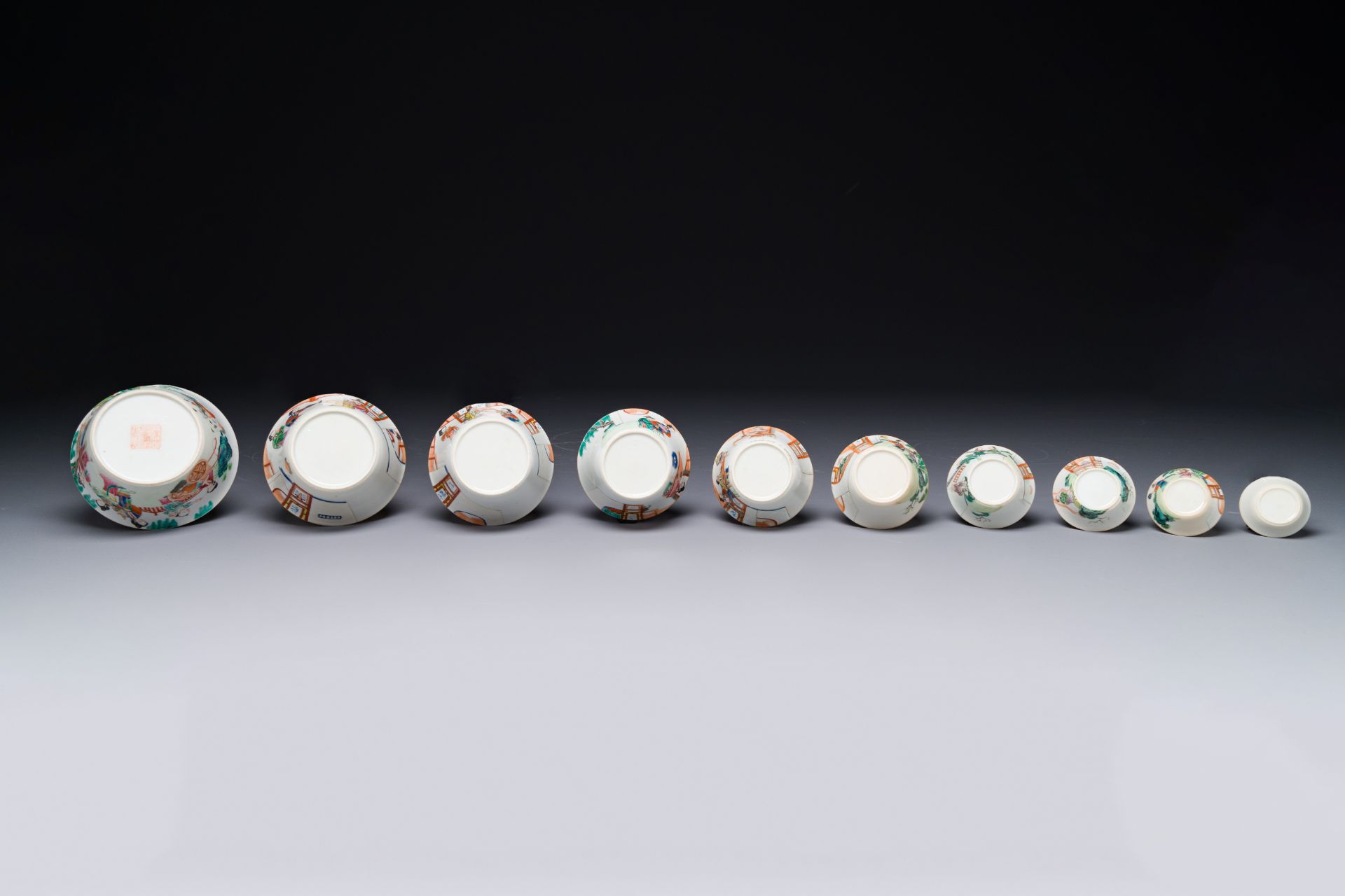 A rare set of ten Chinese famille rose 'erotic' nesting bowls, Daoguang mark and of the period - Image 7 of 17