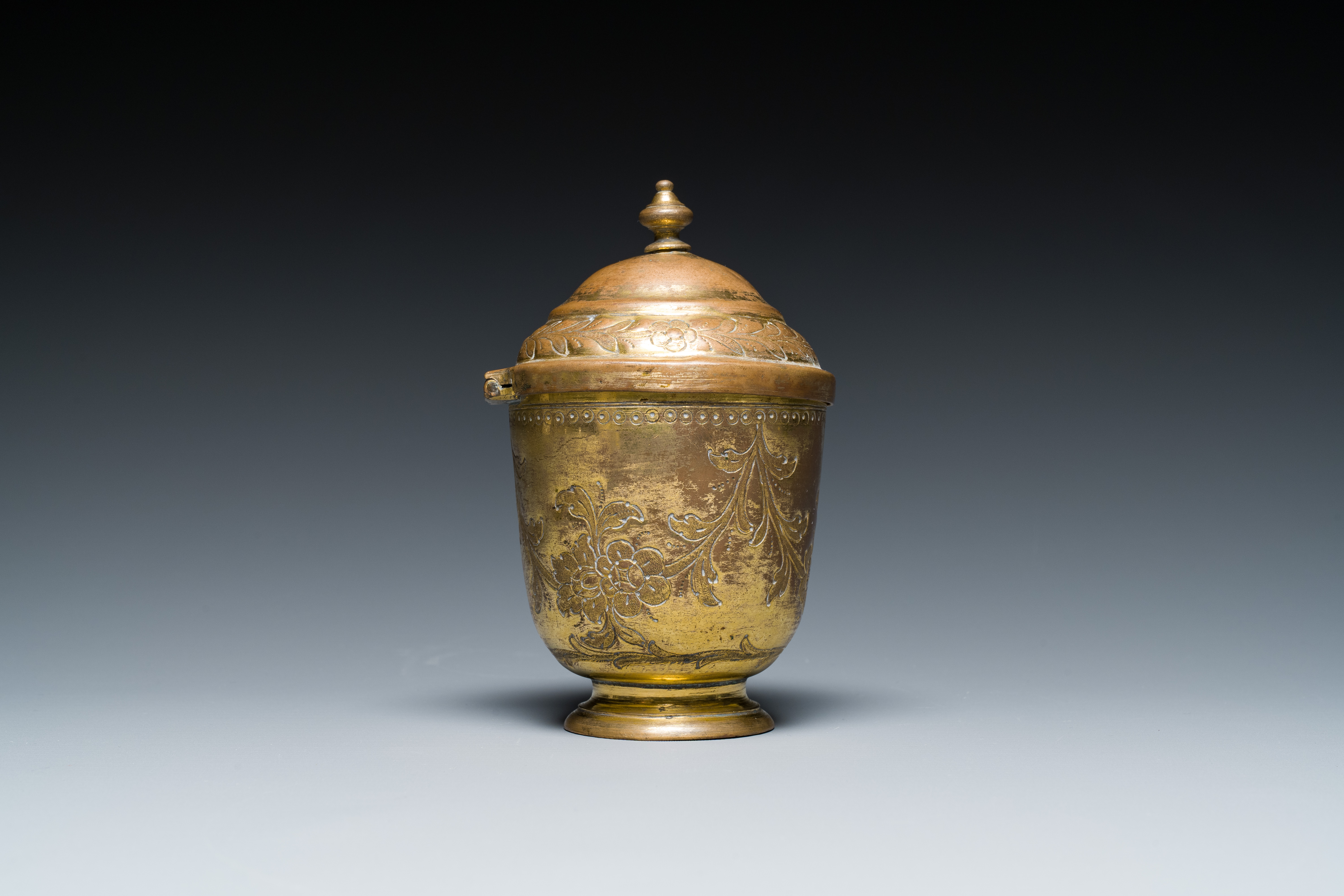 A gilt copper bowl and cover, 'tombak', Turkey, 18th C. - Image 3 of 9
