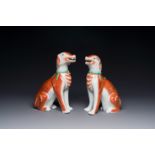 A pair of Chinese polychrome export porcelain models of dogs, Qianlong