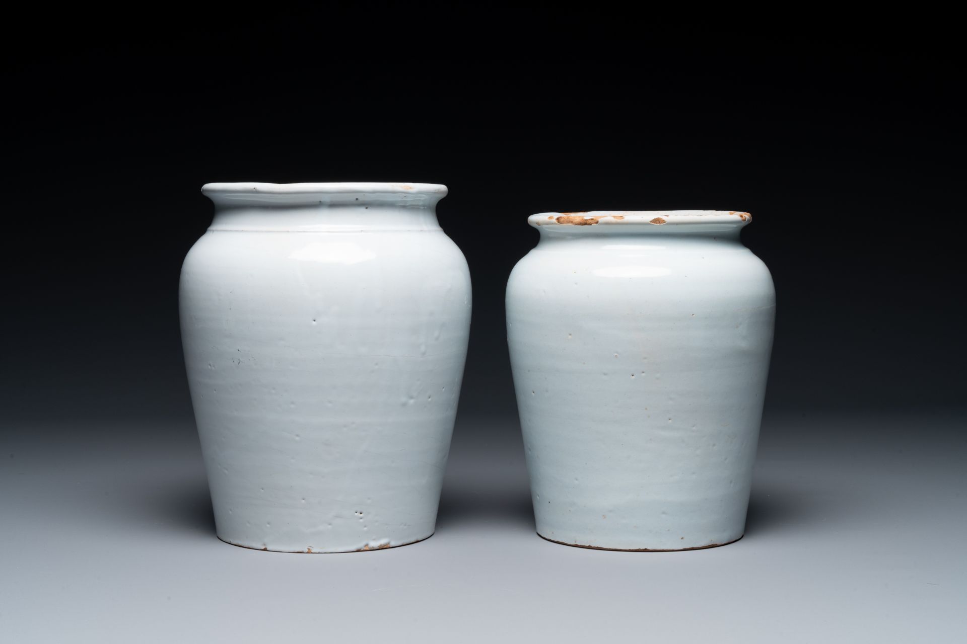 Two white glazed pottery tobacco jars, France, late 18th C. - Image 3 of 10