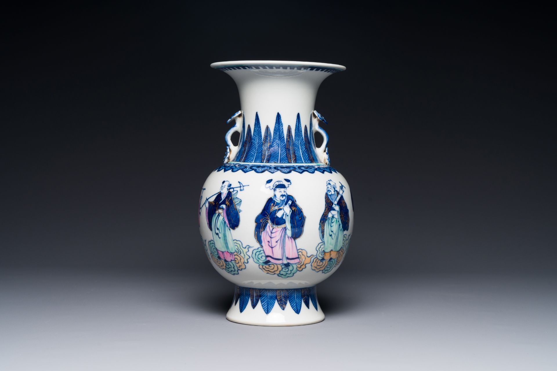 A Chinese doucai 'Eight Immortals' vase, Qianlong mark, Republic