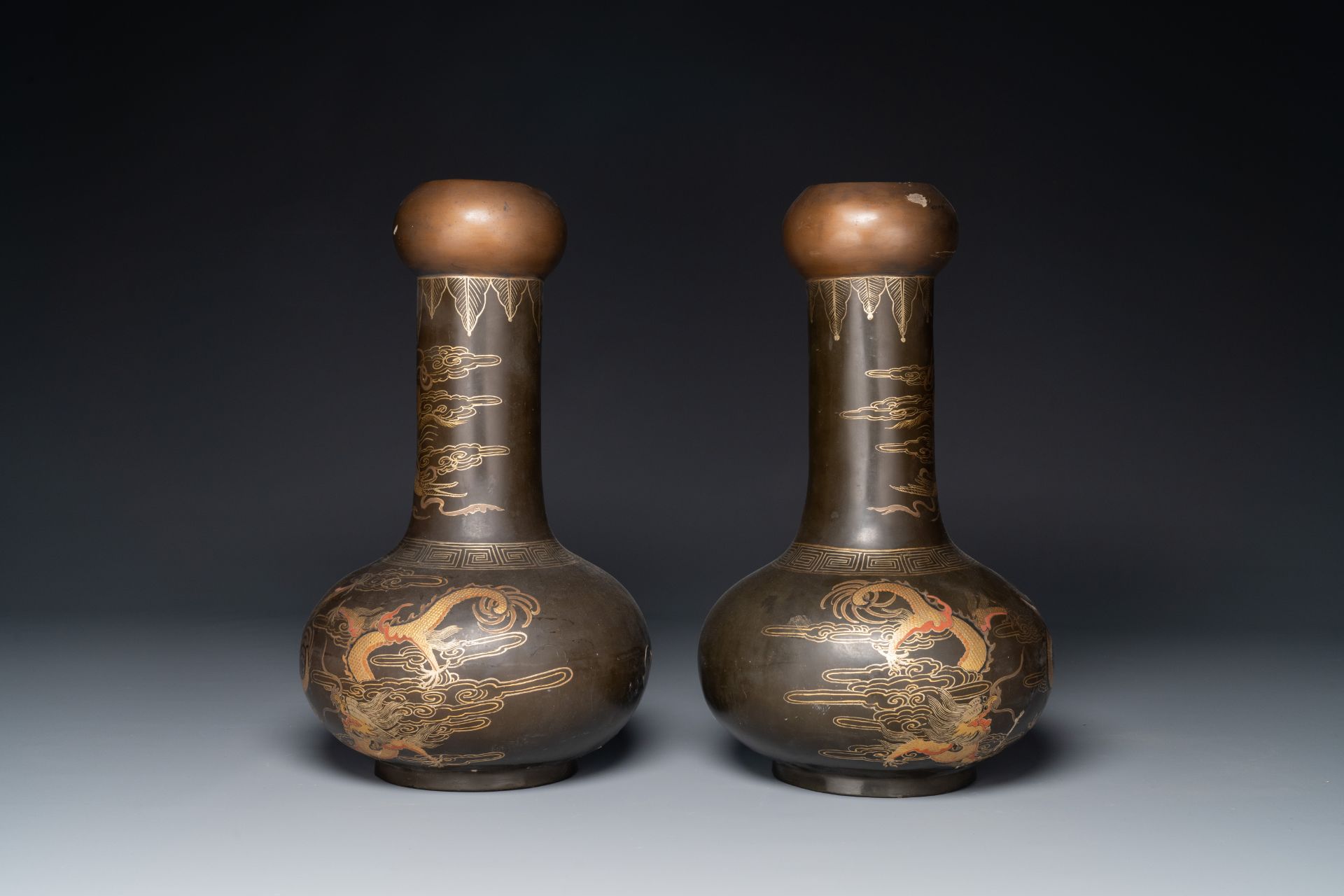 Seven Chinese Foochow or Fuzhou lacquerware vases, various marks, 19/20th C. - Image 9 of 11