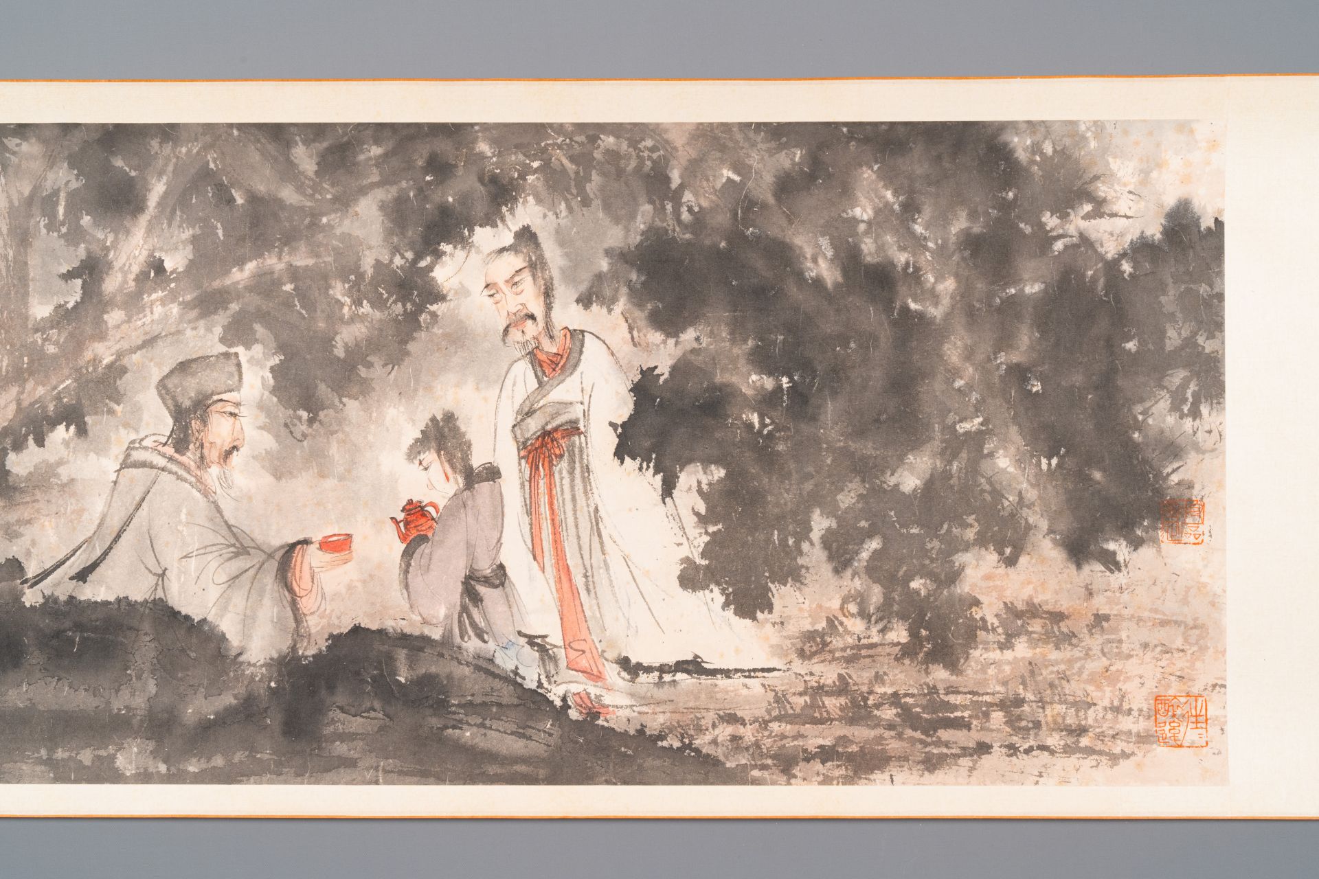 Fu Baoshi å‚…æŠ±çŸ³ (1904-1965): 'literati gathering', ink and colour on paper, dated 1943 - Bild 8 aus 9