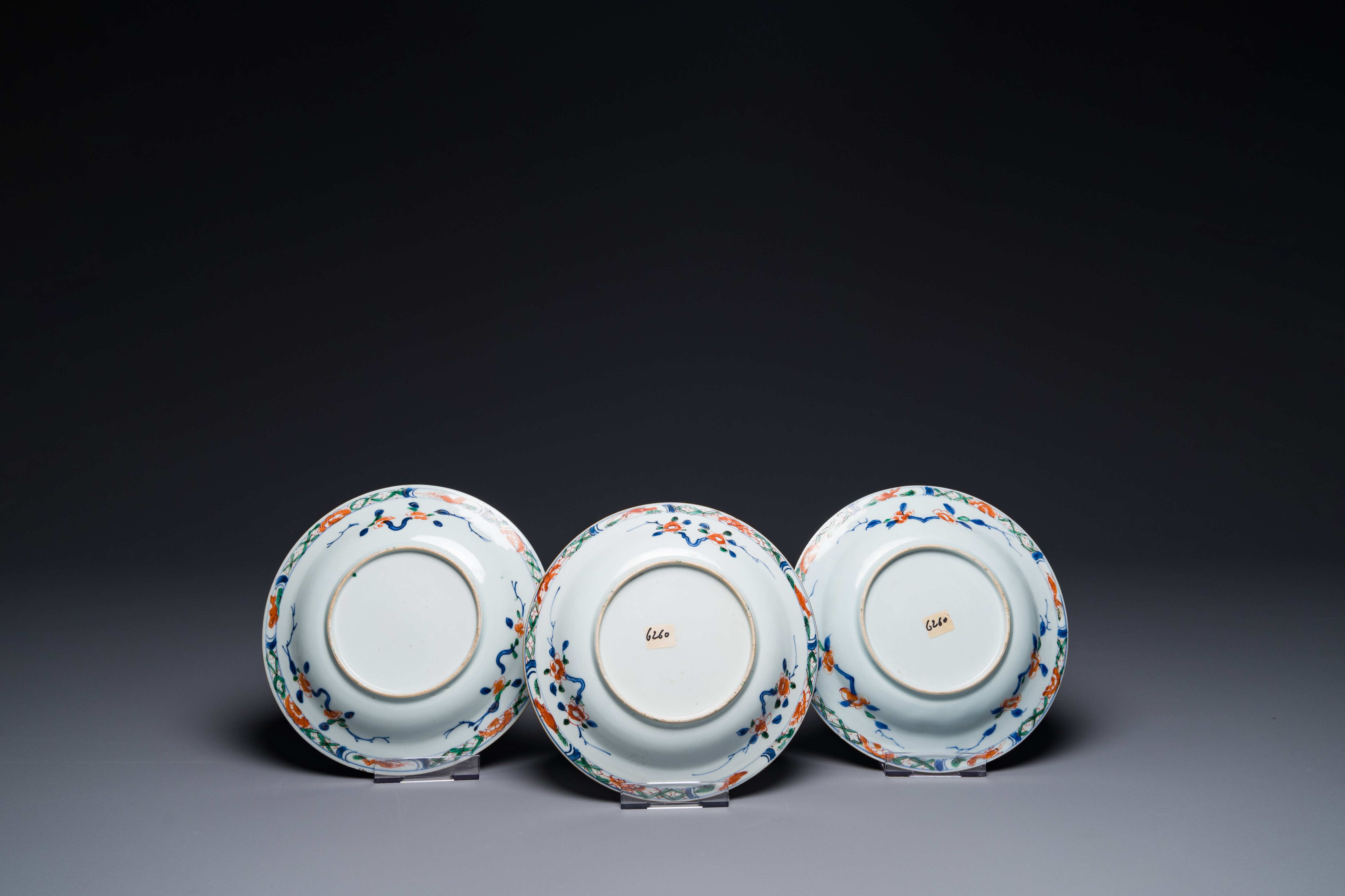 Three Chinese verte-imari 'Stanislaw' plates and five famille rose plates, Kangxi/Yongzheng - Image 3 of 3