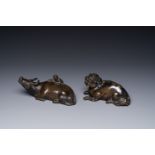 Two Chinese bronze water droppers, Ming/Qing