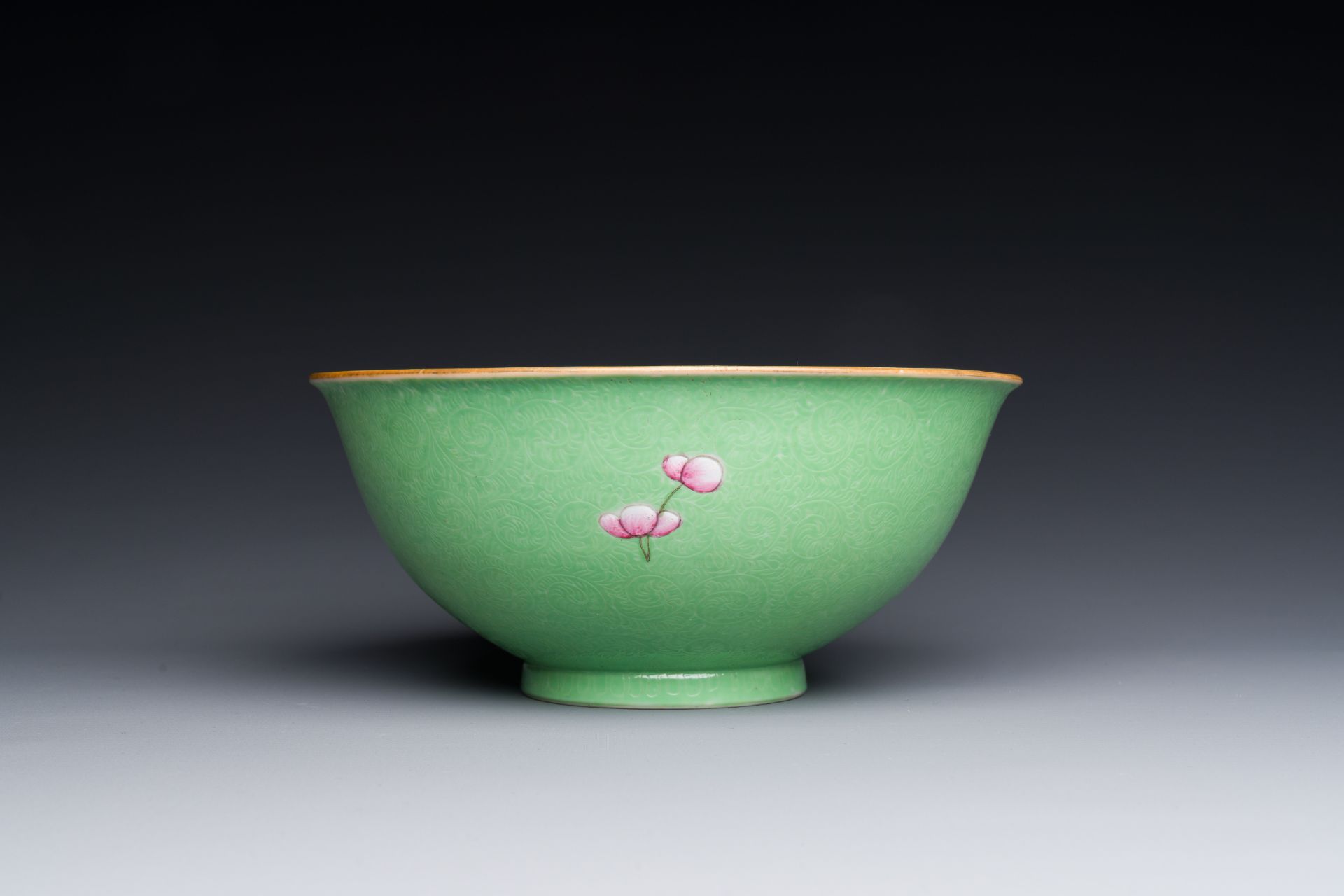 A Chinese green-sgraffito-ground famille rose bowl, Qianlong mark and of the period - Image 3 of 4