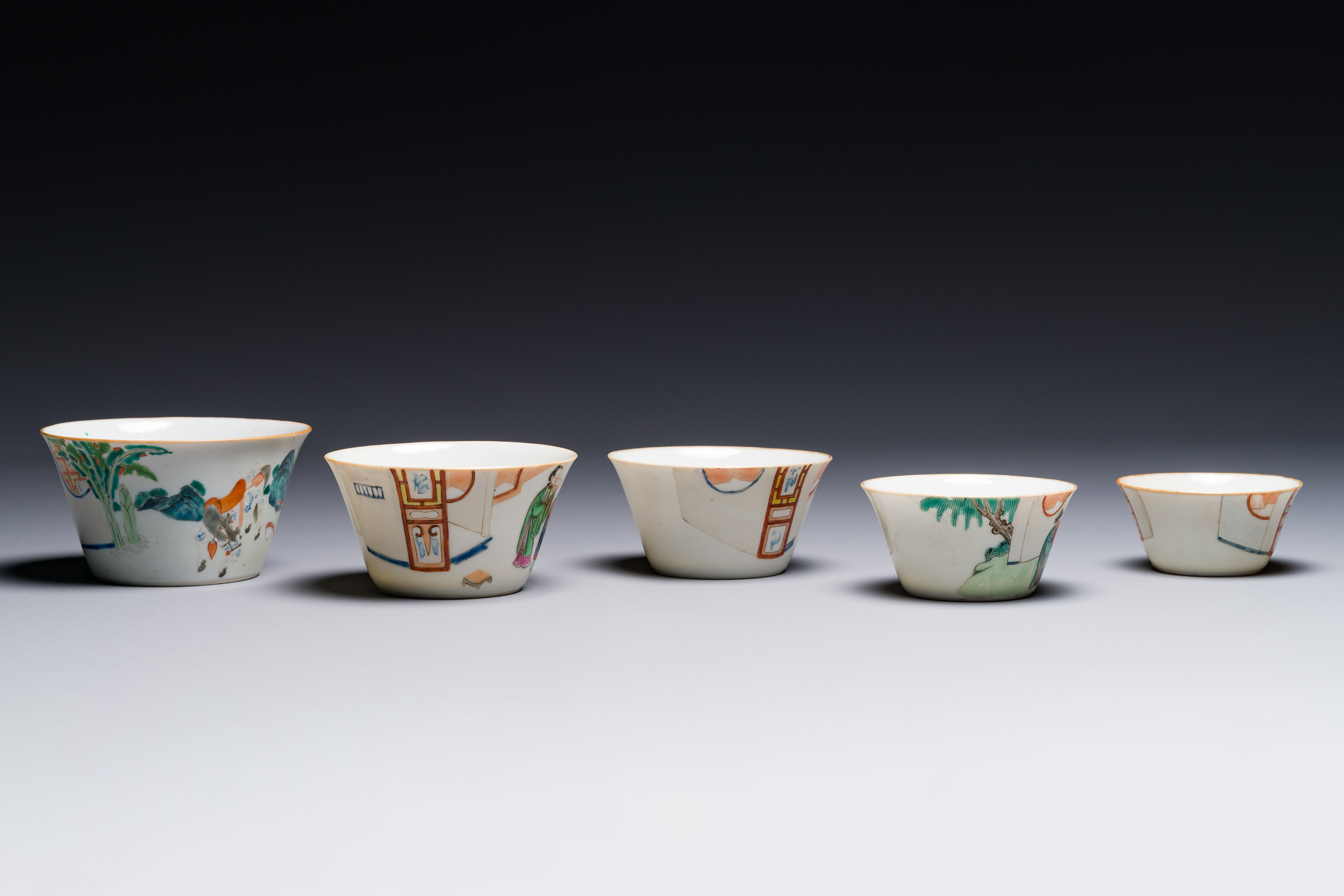 A rare set of ten Chinese famille rose 'erotic' nesting bowls, Daoguang mark and of the period - Image 9 of 17