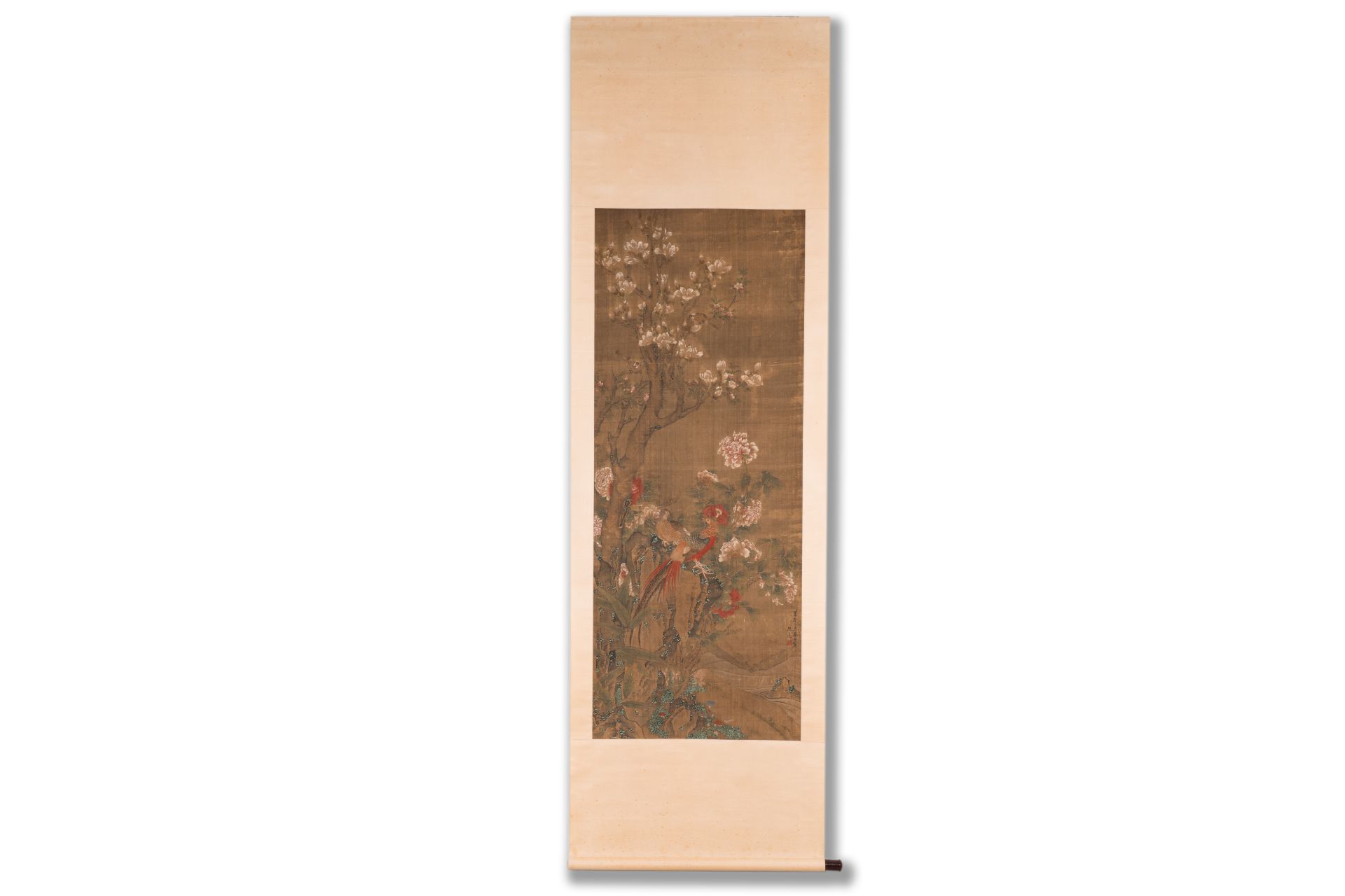 Chen Zun é™³éµ (1723-?): 'Magnolia and pheasant', ink and colour on silk, dated 1775 - Bild 3 aus 6