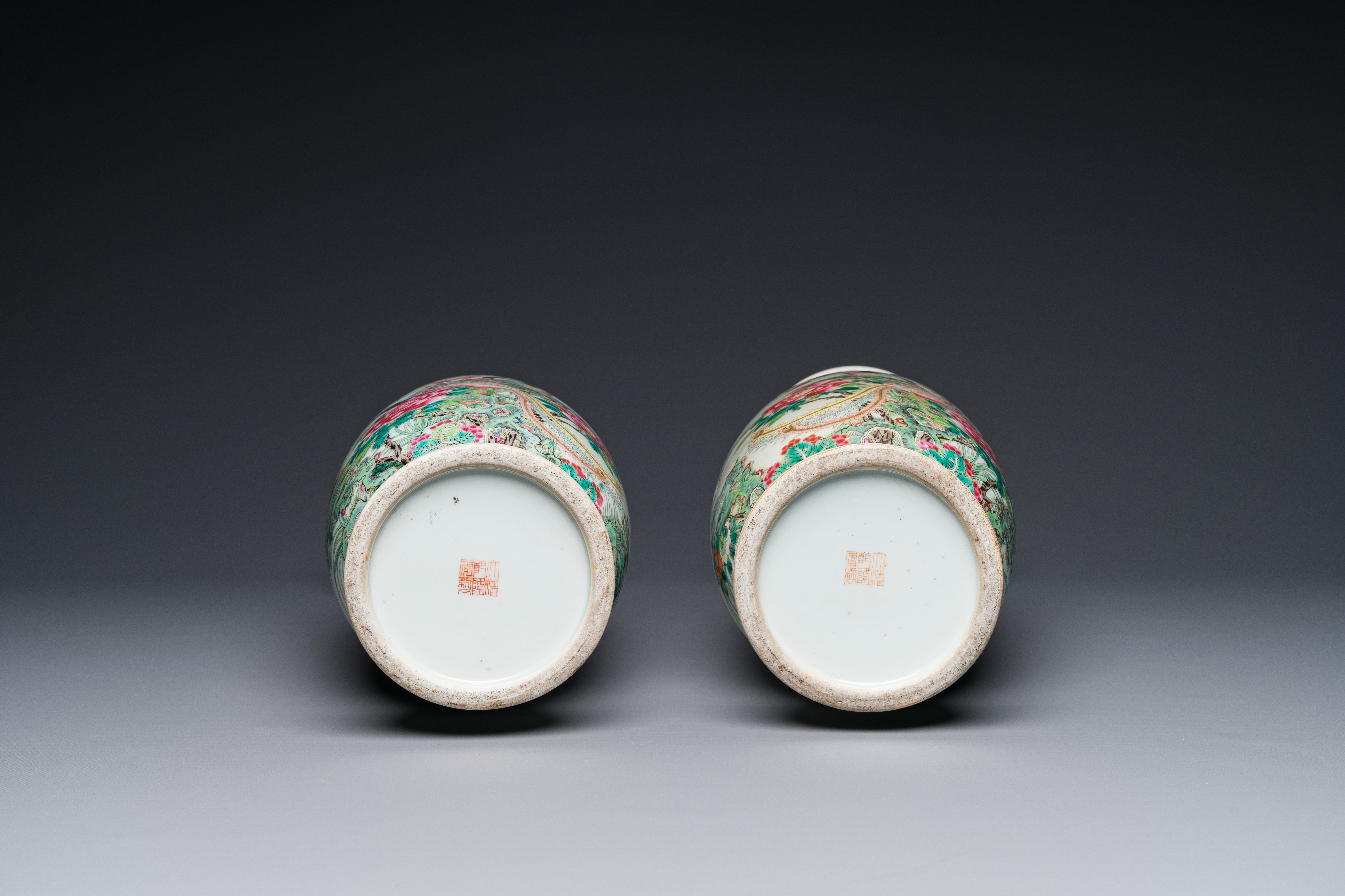 A pair of Chinese famille rose vases with birds among blossoming branches, Qianlong mark, Republic - Image 3 of 3