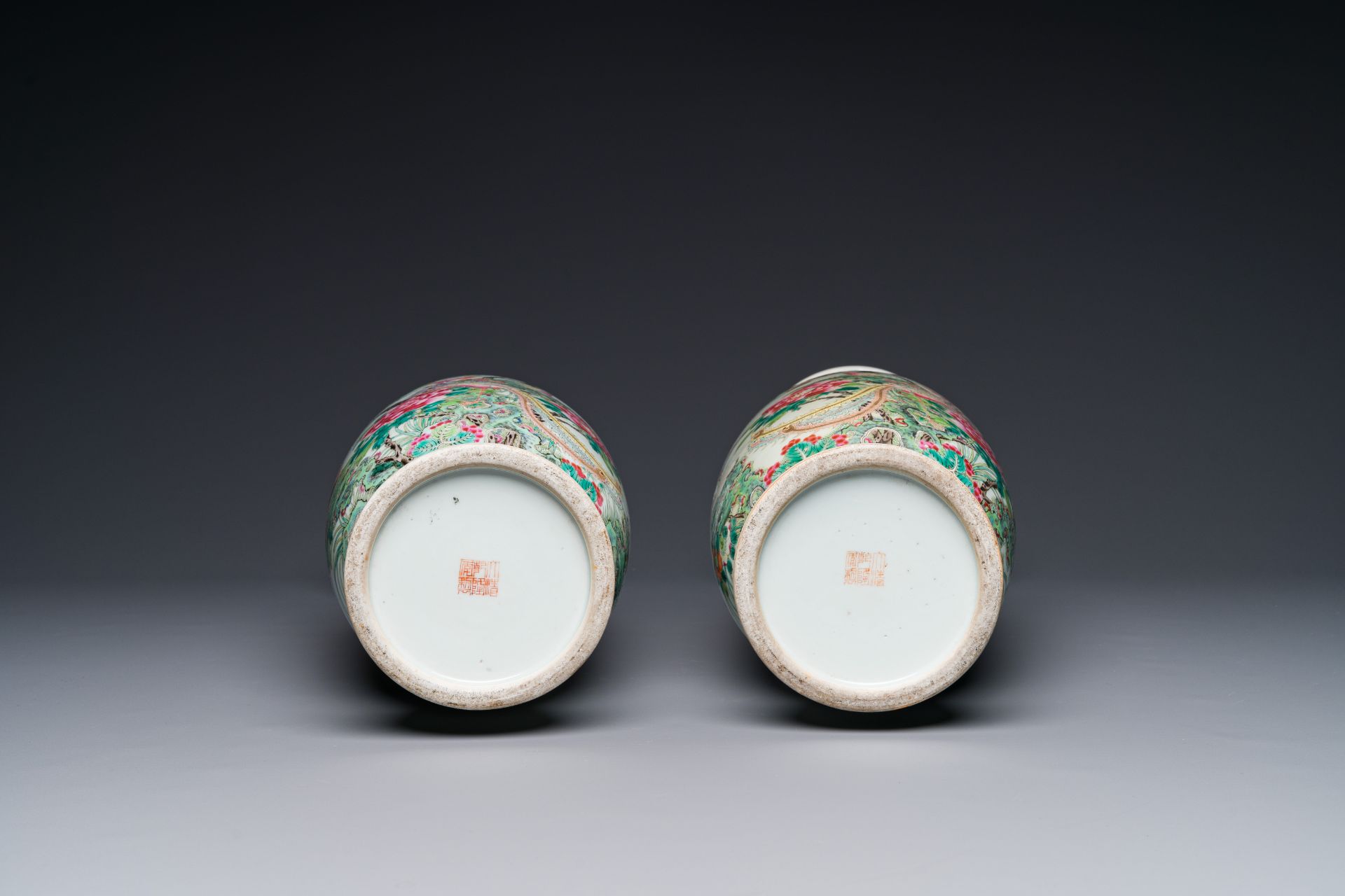 A pair of Chinese famille rose vases with birds among blossoming branches, Qianlong mark, Republic - Image 3 of 3