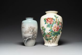 Two Japanese cloisonne vases with floral design, Meiji/Taisho/Showa